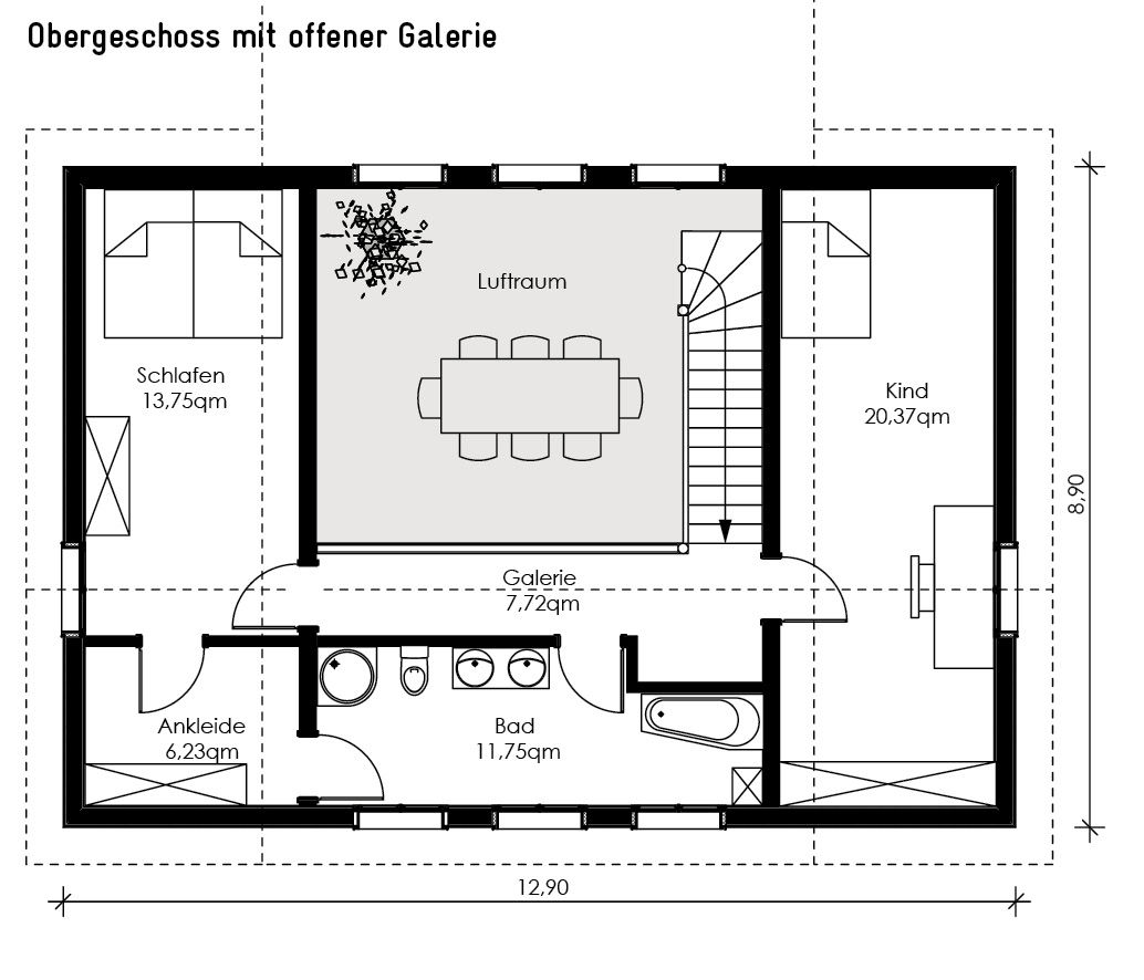 Haus Senzig II, Müllers Büro Müllers Büro Neubau, Holz, Einfamilienhaus, Fenster, große Fenster, Sprossenfenster, bodentiefe Fenster, Grundriss