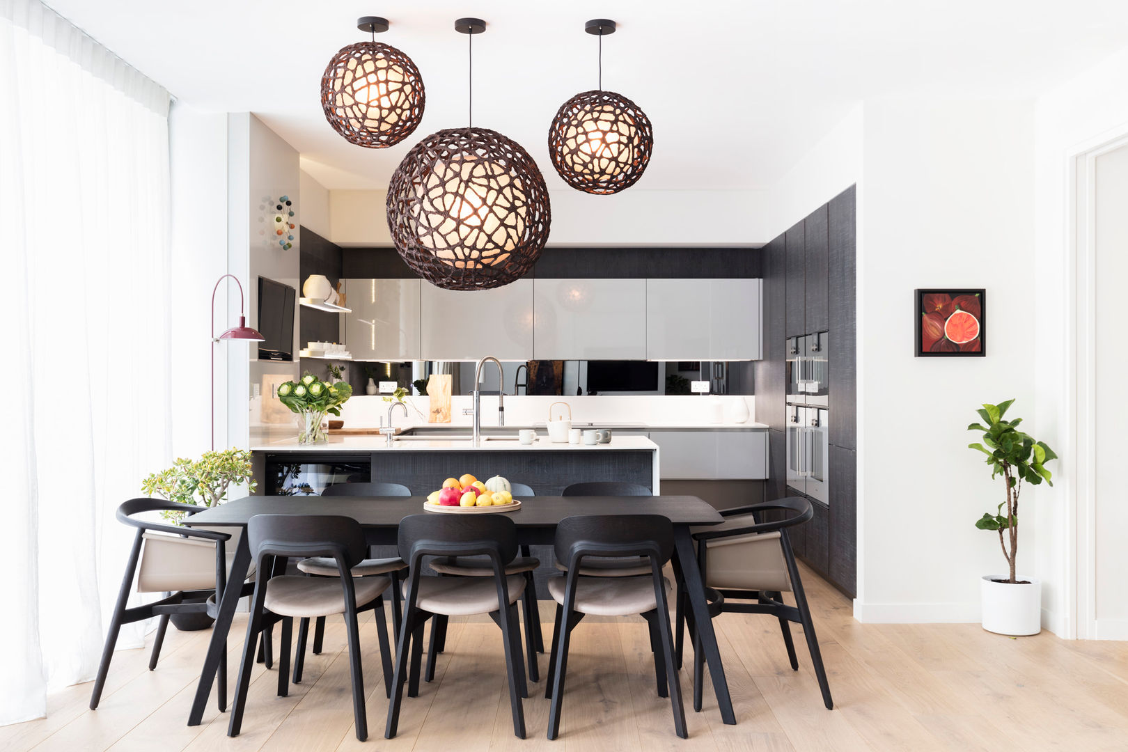 Modern New Home in Hampstead - Dining Area Black and Milk | Interior Design | London Dining room dining table,pendant,black,kitchen,Tables