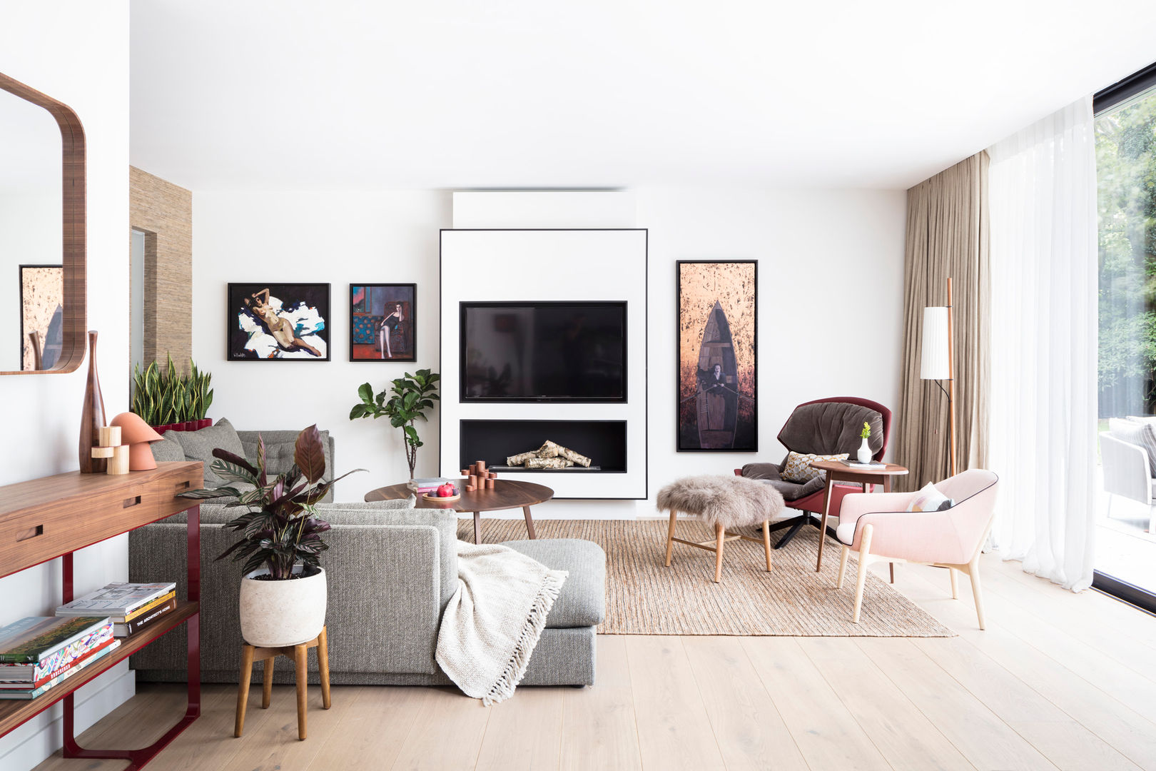 Modern New Home in Hampstead - lounge Black and Milk | Interior Design | London Phòng khách rug,armchair,sofa,fireplace,Sofas & armchairs