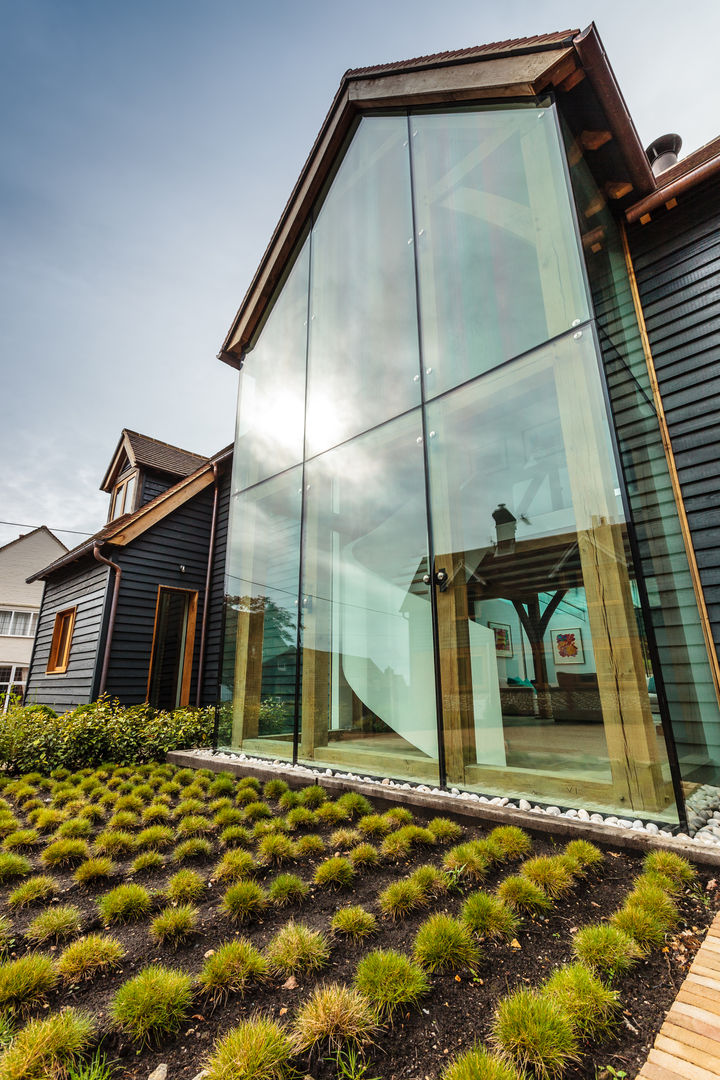 External photo Trombe Ltd Living room extension,glazing,oak,frameless,double height