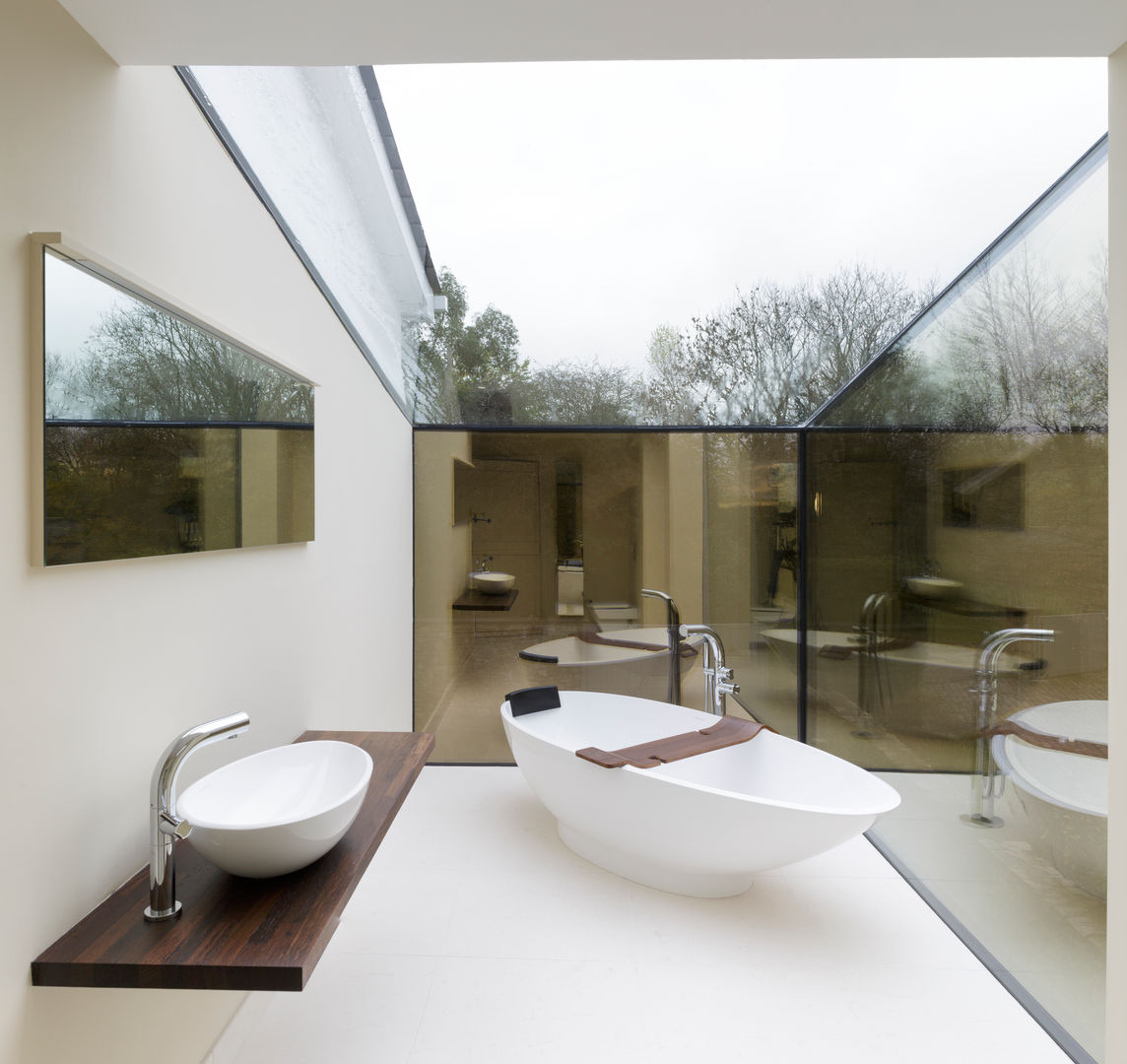 Internal photo Trombe Ltd Modern bathroom bathroom,bath,mirror finish,glass,glazing,structural glazing,glass box,frameless