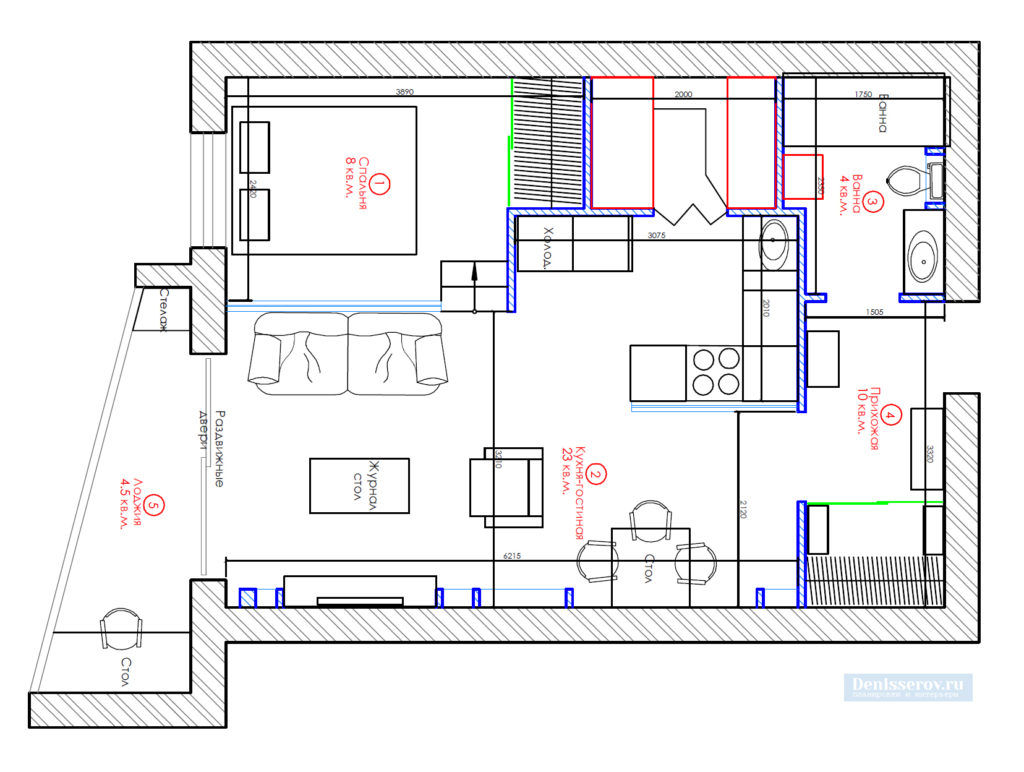 Дизайн-проект однокомнатной квартиры 45 кв. метров в современном стиле |  homify