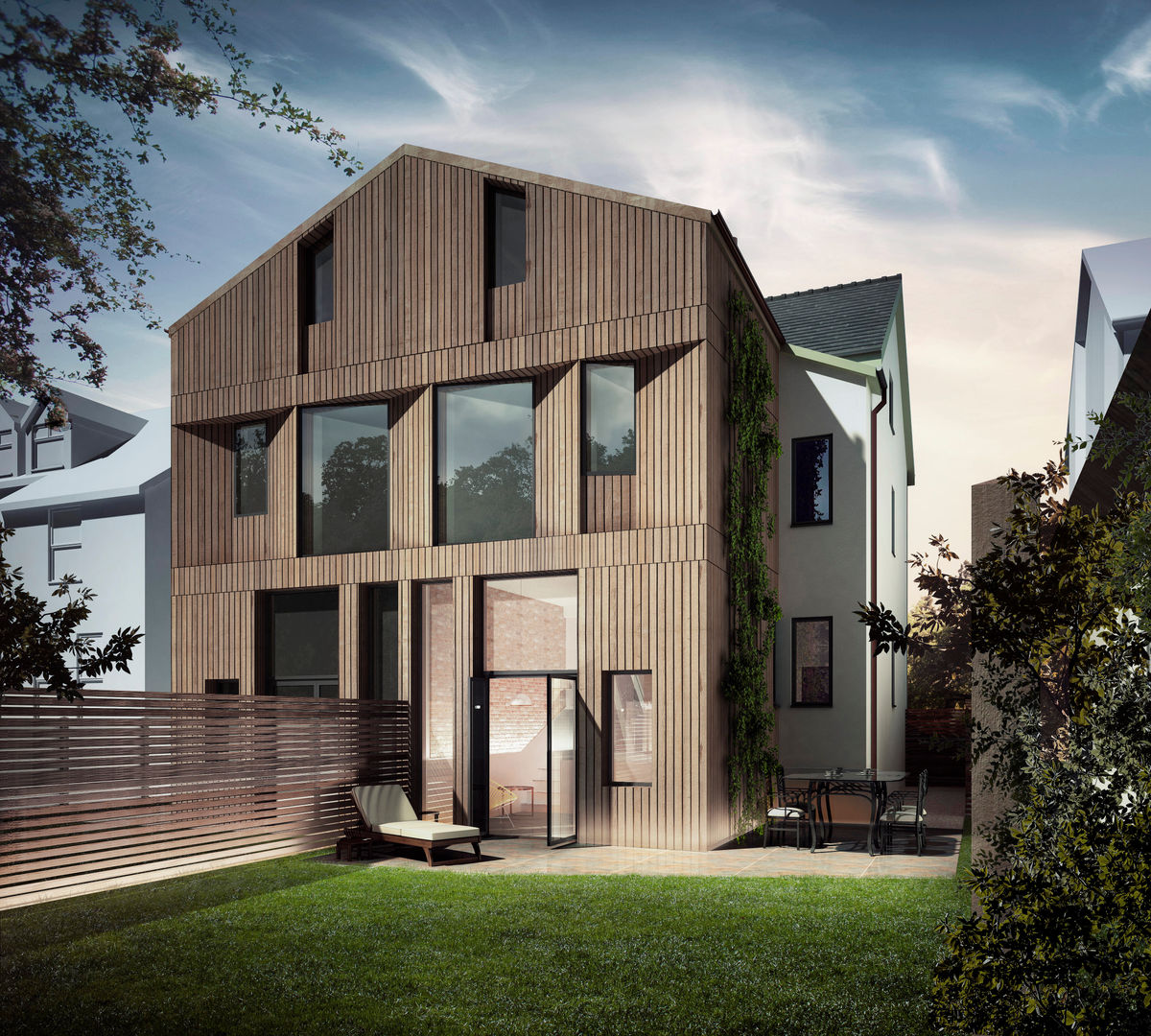 Rear elevation guy taylor associates 모던스타일 주택 우드 우드 그레인 passivhaus,eco retrofit