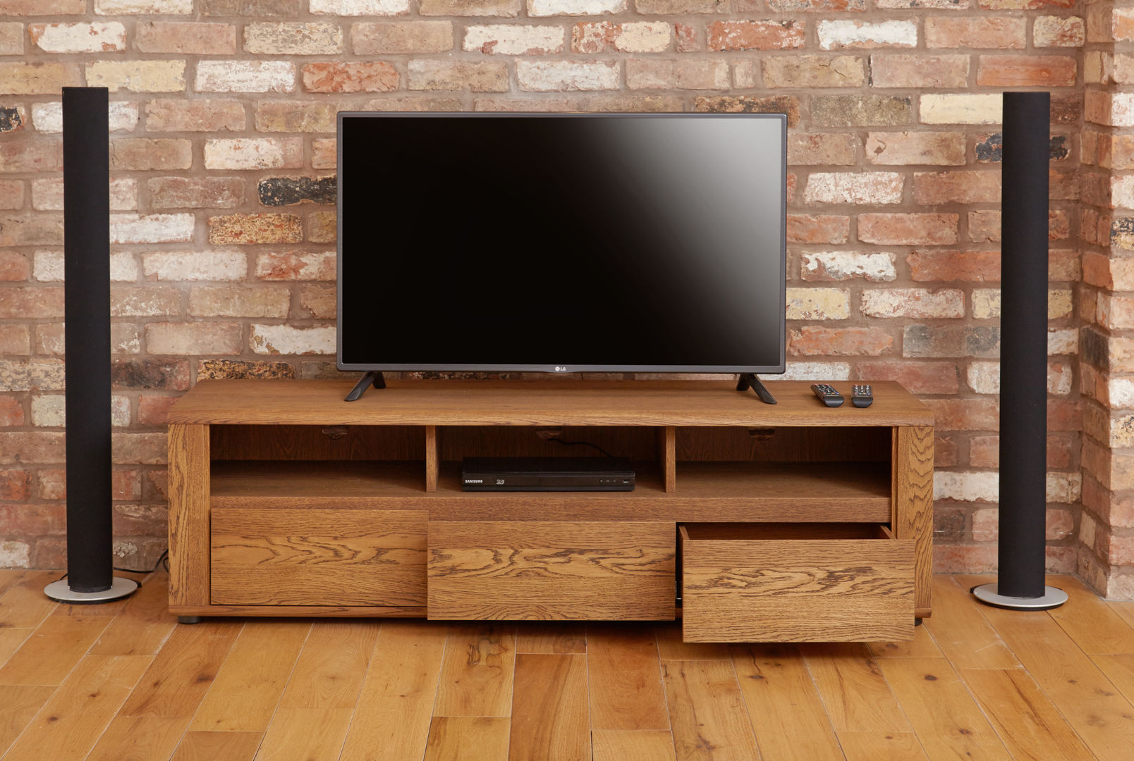 Large Contemporary TV Unit with 3 Drawers from our Olten Range Big Blu Furniture Living room Wood Wood effect TV stands & cabinets