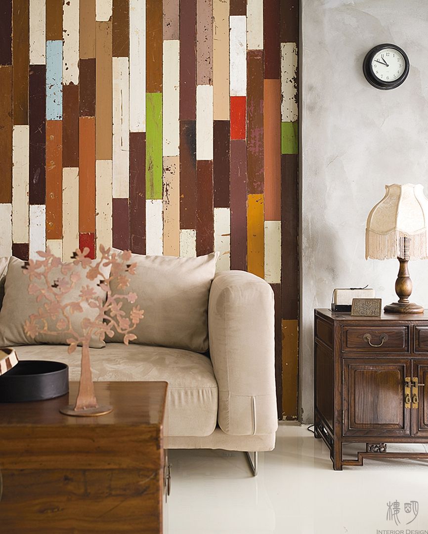 The Wall, 禾光室內裝修設計 ─ Her Guang Design 禾光室內裝修設計 ─ Her Guang Design Living room Solid Wood Multicolored