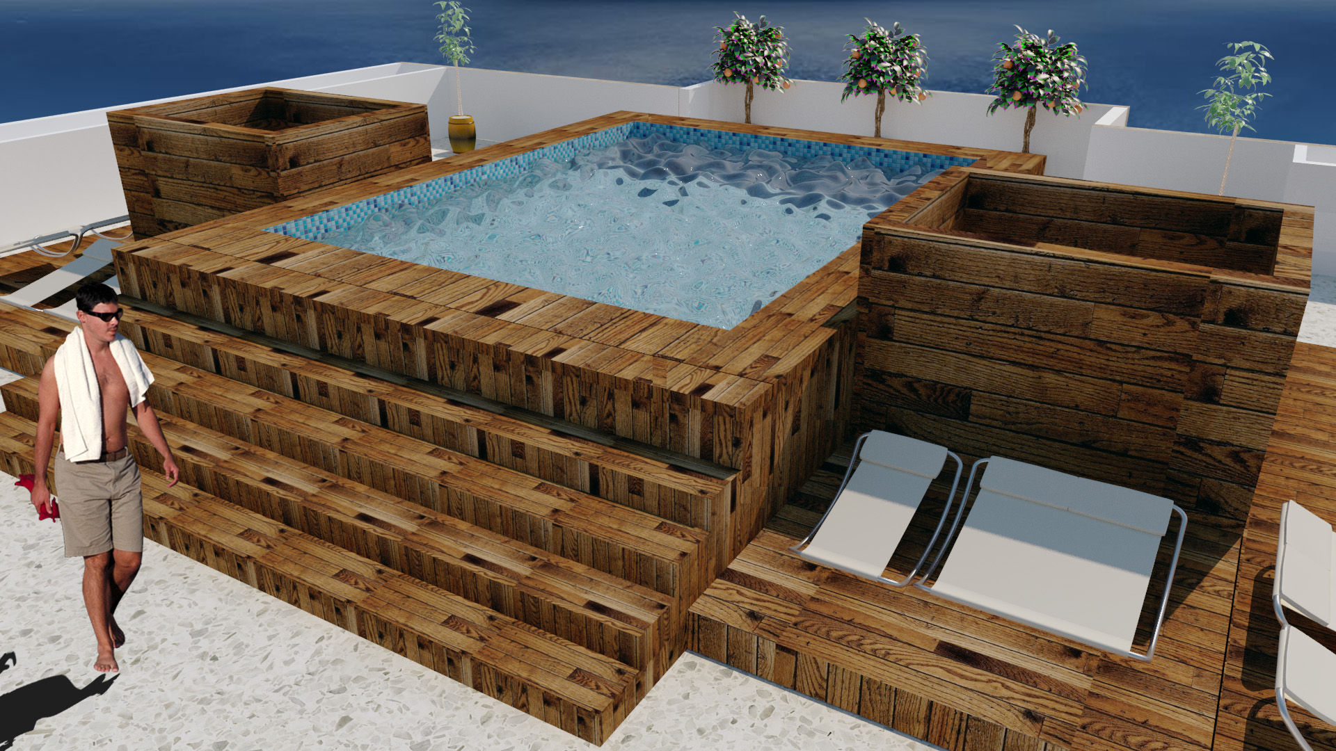 piscina en azotea M4X Albercas modernas Madera Acabado en madera piscina