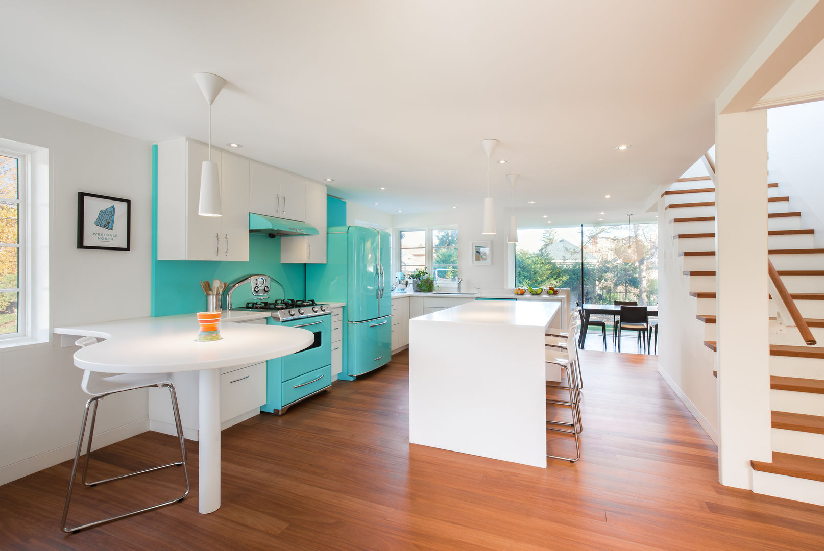 The Hambly House, dpai architecture inc dpai architecture inc Modern kitchen Furniture,Table,Azure,Interior design,Orange,Wood,Building,Living room,Flooring,Floor