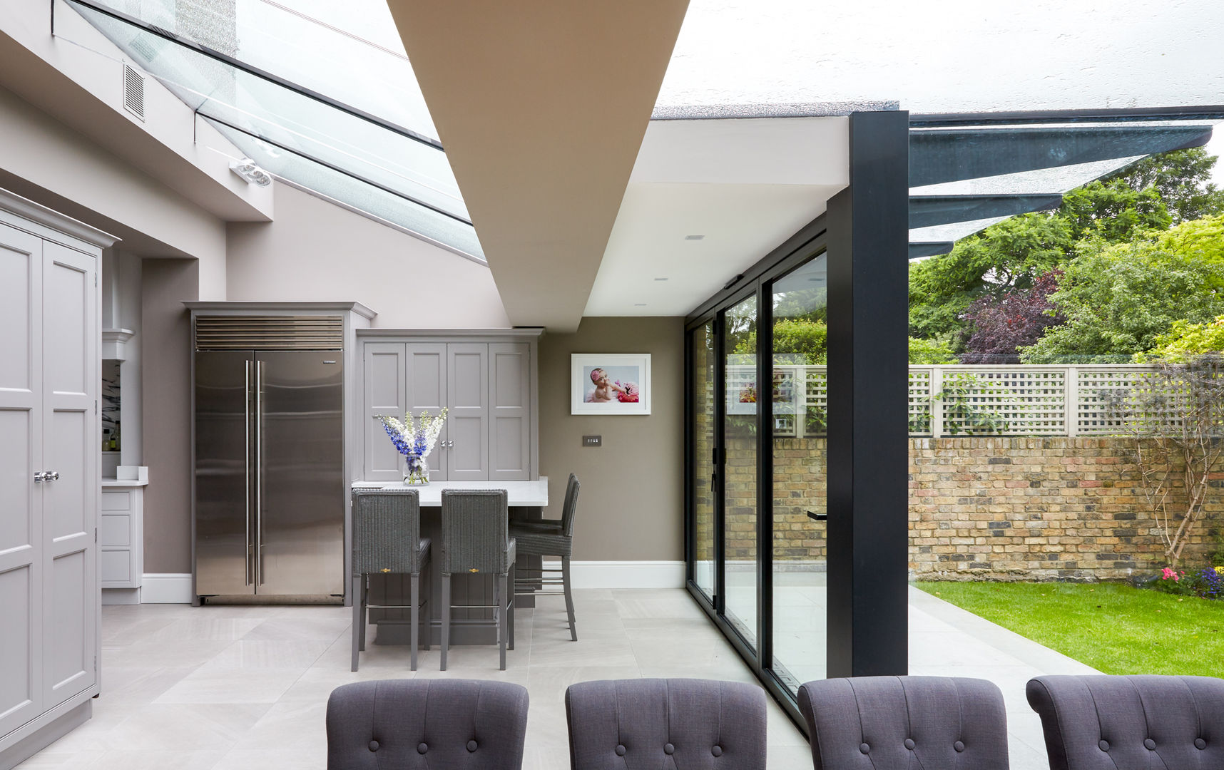 Internal photo Trombe Ltd Modern living room dining,glazing,minimal frames,sliding doors