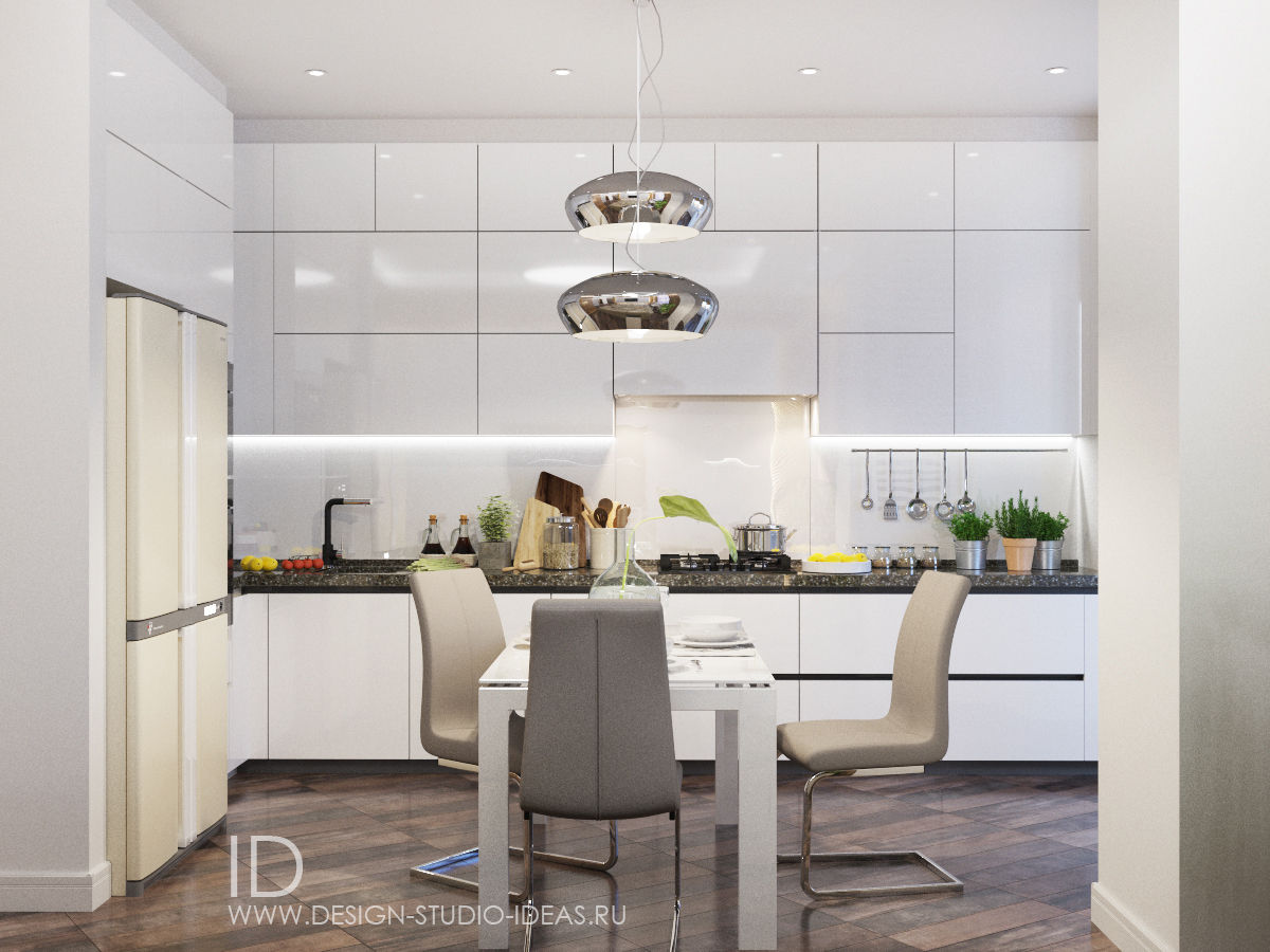 Красота белого в гостиной и кухне, Студия дизайна ROMANIUK DESIGN Студия дизайна ROMANIUK DESIGN Minimalistische keukens