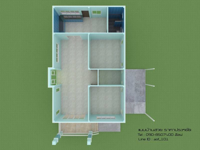 แบบบ้านพักอาศัย ชั้นเดียว 2 ห้องนอน 1 ห้องน้ำ (A1-084), aof_101 aof_101