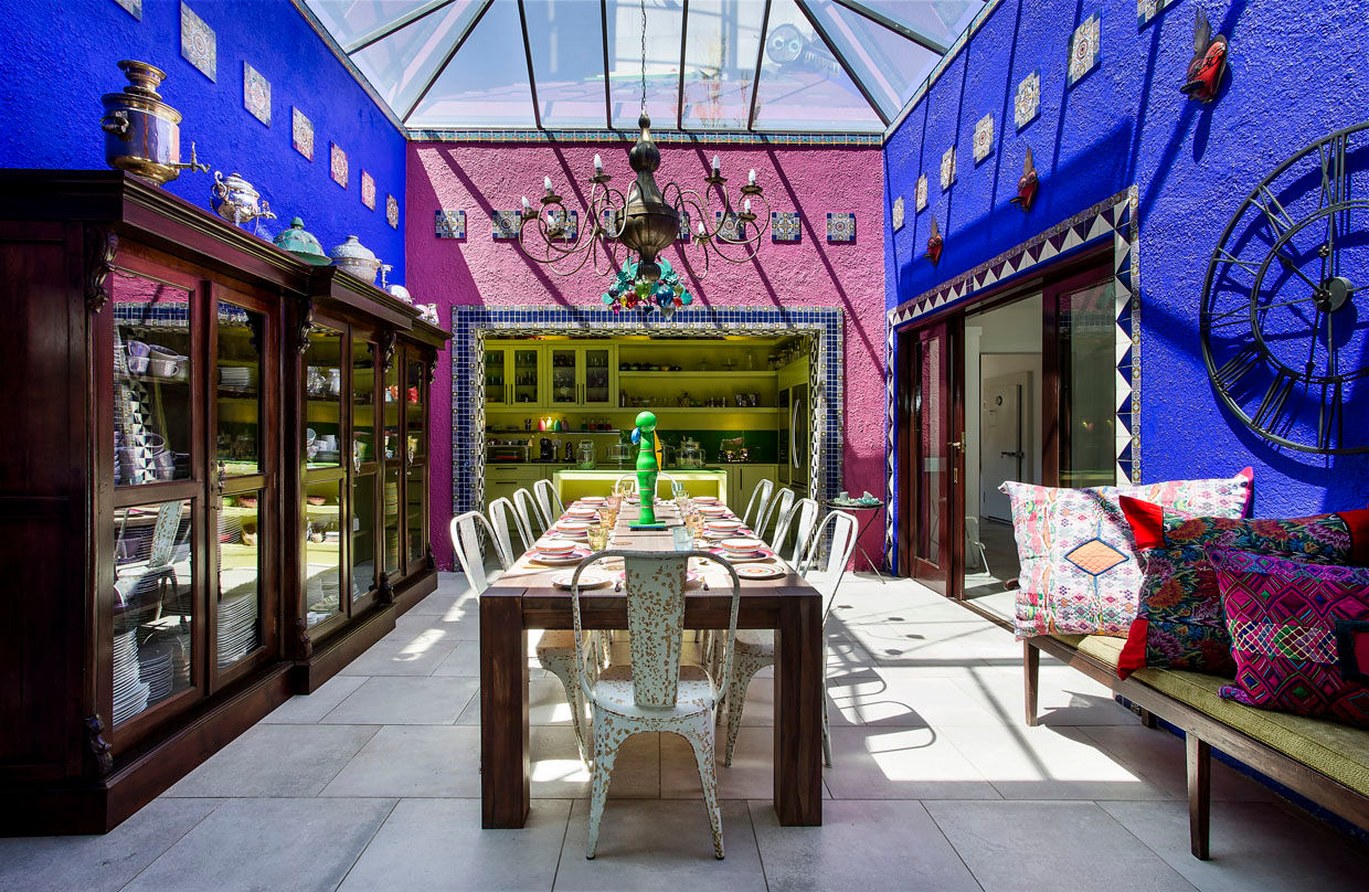 Mexican Breakfast Conservatory homify Colonial style conservatory Copper/Bronze/Brass mexico,colour,bright,festive,hadeda,eduardovilla,blue,weylandts,glassroof,handpainted,tiles,rustic