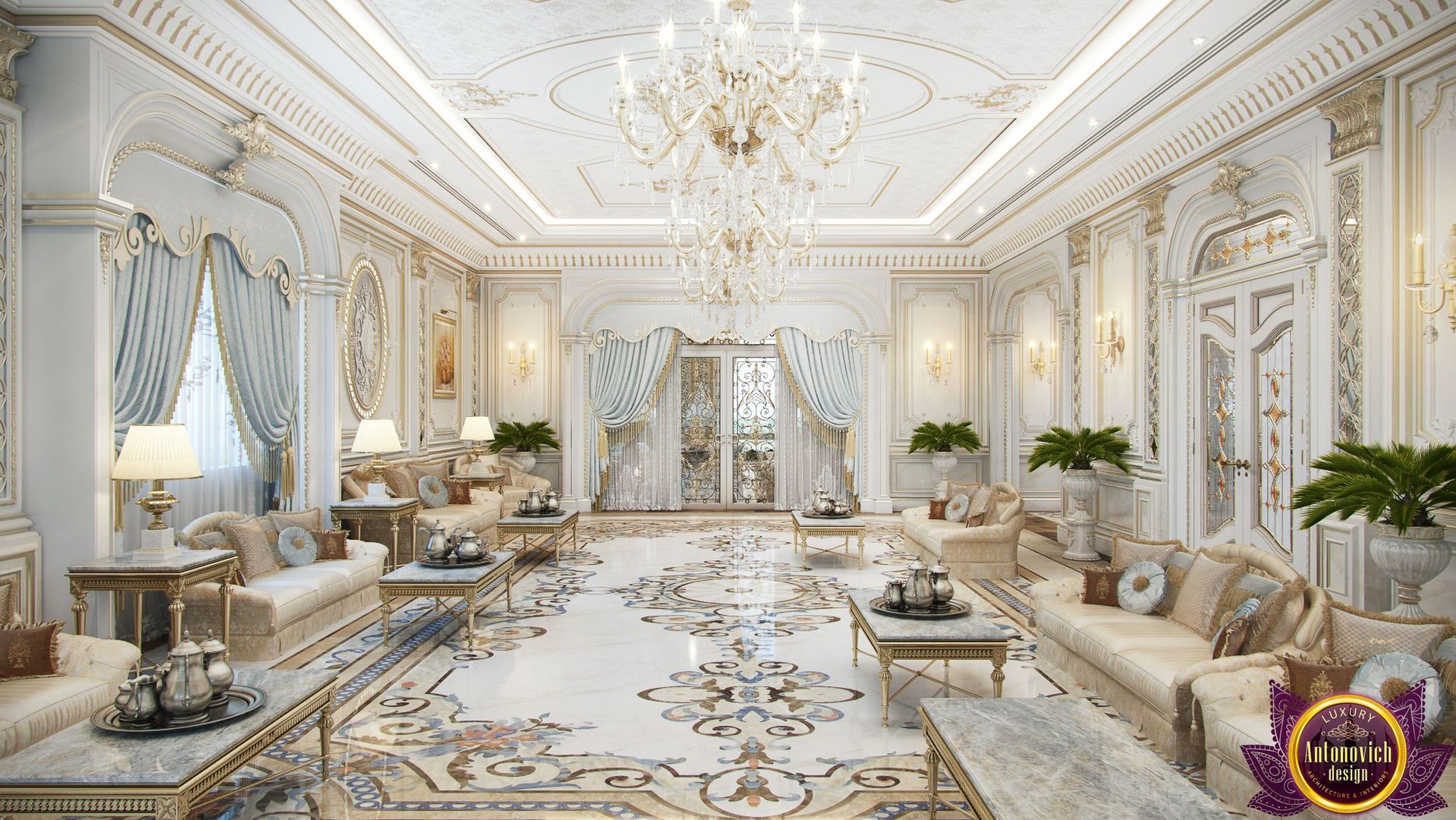 Luxury living room of Katrina Antonovich, Luxury Antonovich Design Luxury Antonovich Design غرفة المعيشة