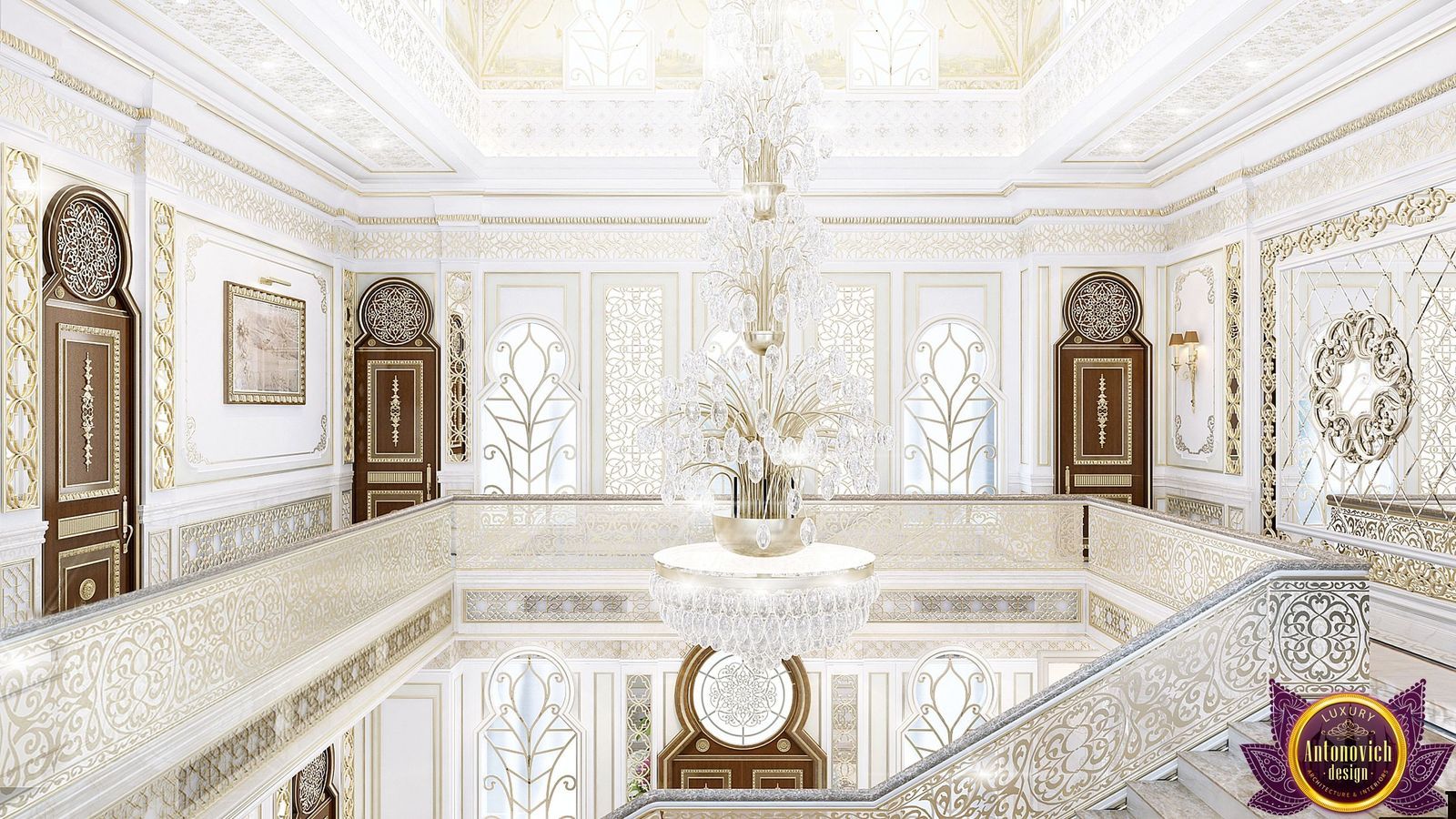 Villa Interior design in UAE of Katrina Antonovich, Luxury Antonovich Design Luxury Antonovich Design Classic style corridor, hallway and stairs