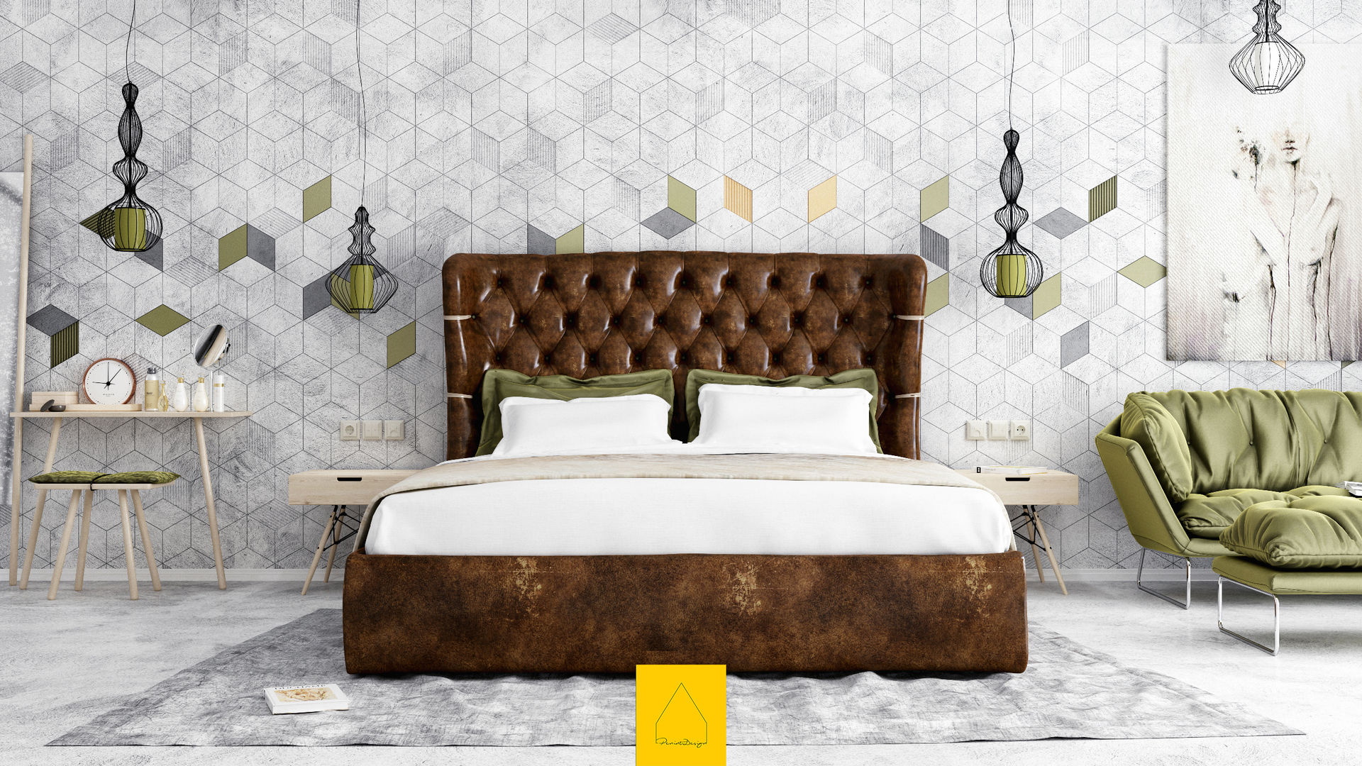 Bedroom No.5, Penintdesign İç Mimarlık Penintdesign İç Mimarlık モダンスタイルの寝室 ベッド＆ヘッドボード