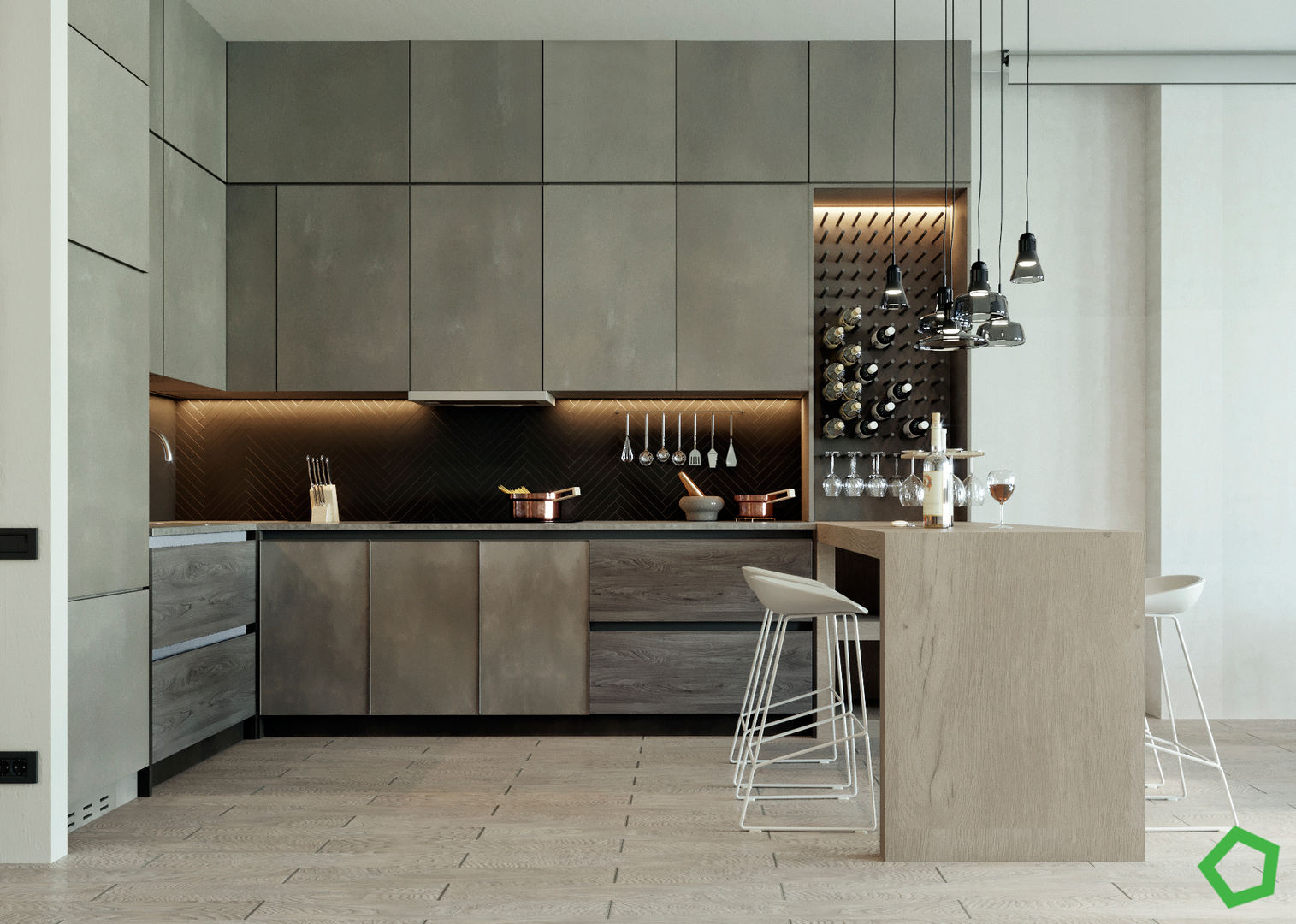 Kitchen Polygon arch&des Modern kitchen Wood Wood effect