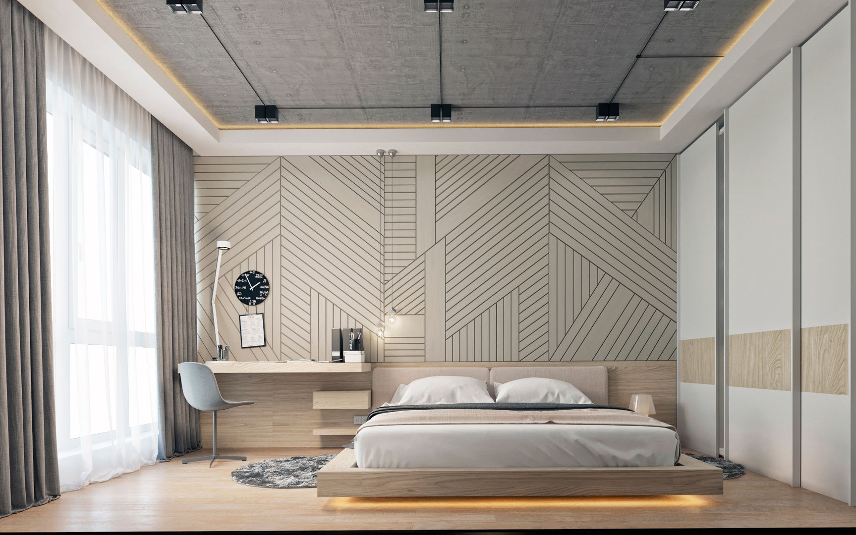 Bedroom Polygon arch&des Modern Bedroom Bedroom,style,interior,design,modern,white,gray