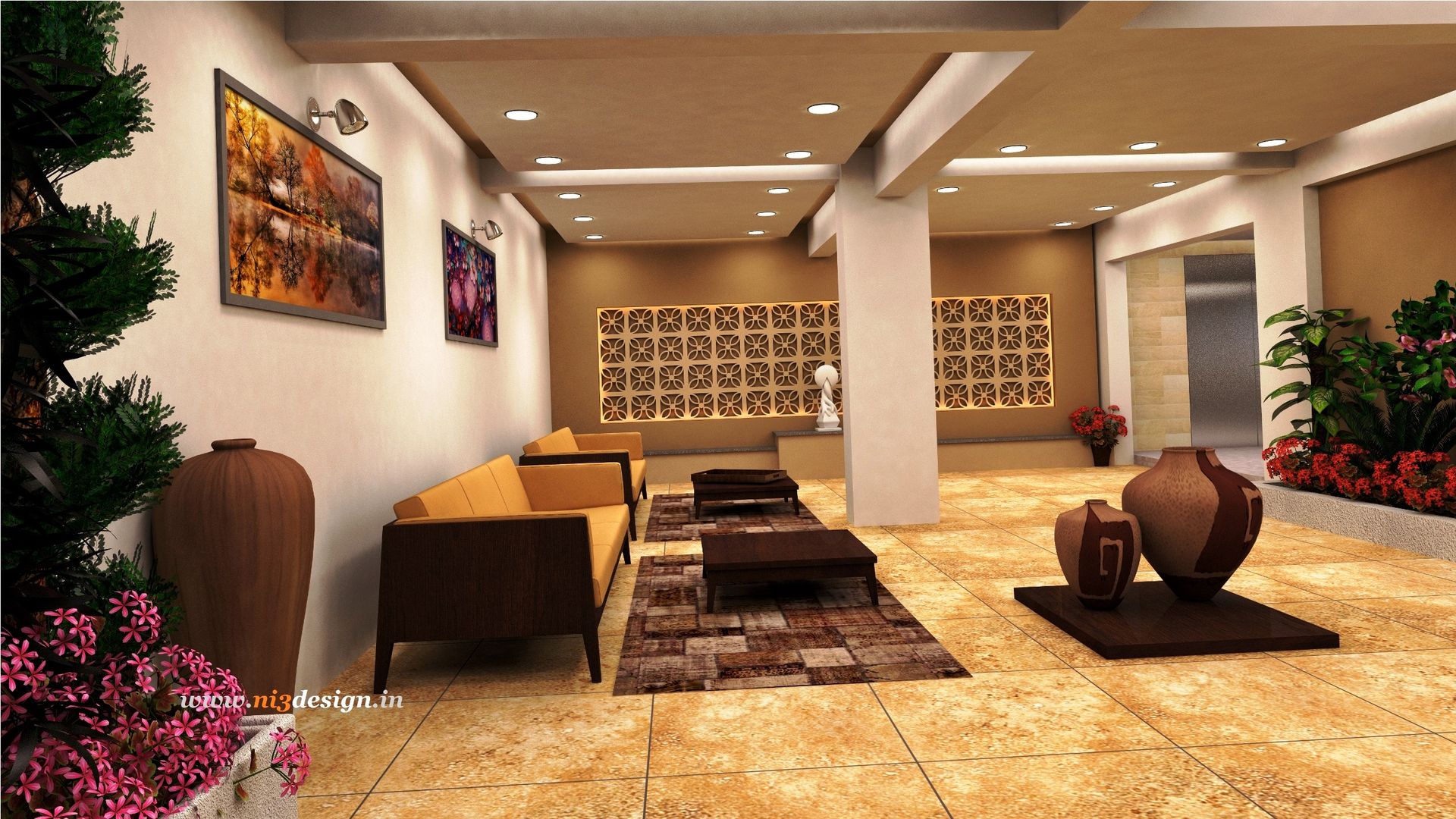 Main Foyer Area ni3design Modern Corridor, Hallway and Staircase