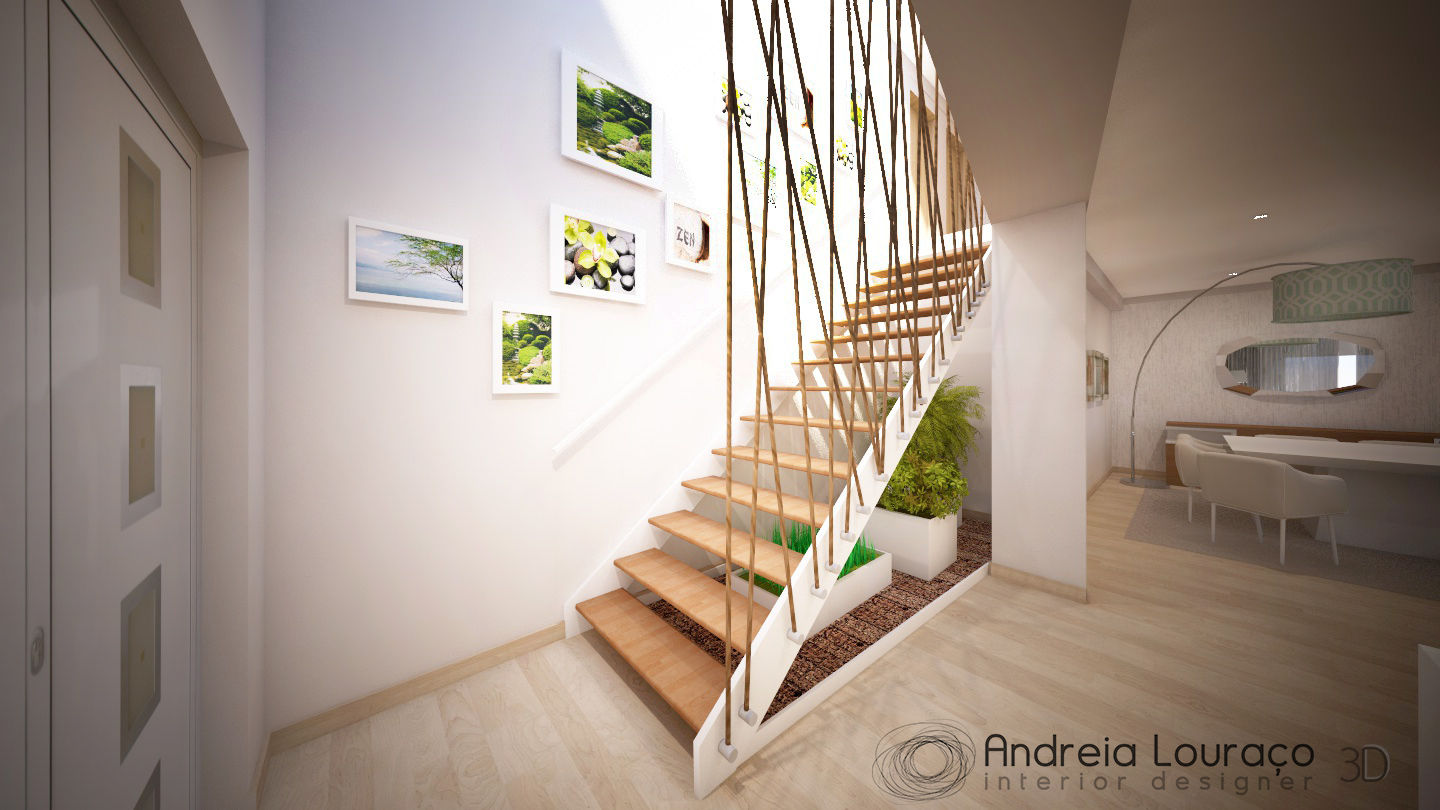 Clean and soft room, Andreia Louraço - Designer de Interiores e Exteriores (Email: atelier.andreialouraco@gmail.com) Andreia Louraço - Designer de Interiores e Exteriores (Email: atelier.andreialouraco@gmail.com) Modern Corridor, Hallway and Staircase