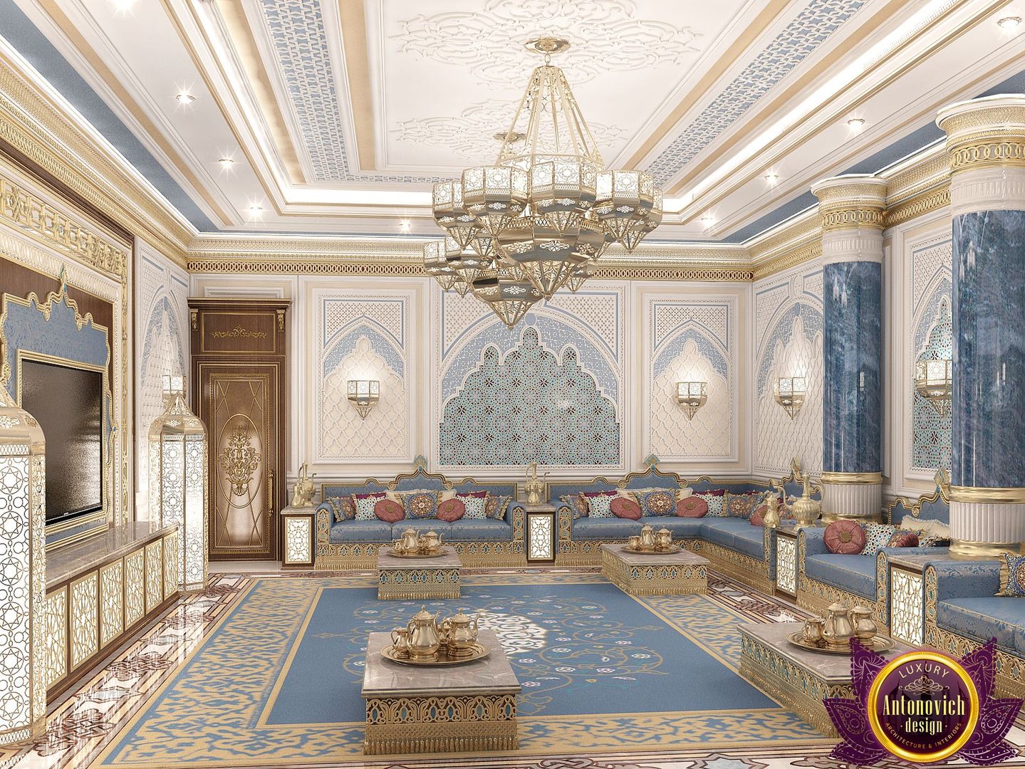 Interior design Arabic style of Katrina Antonovich, Luxury Antonovich Design Luxury Antonovich Design غرفة المعيشة