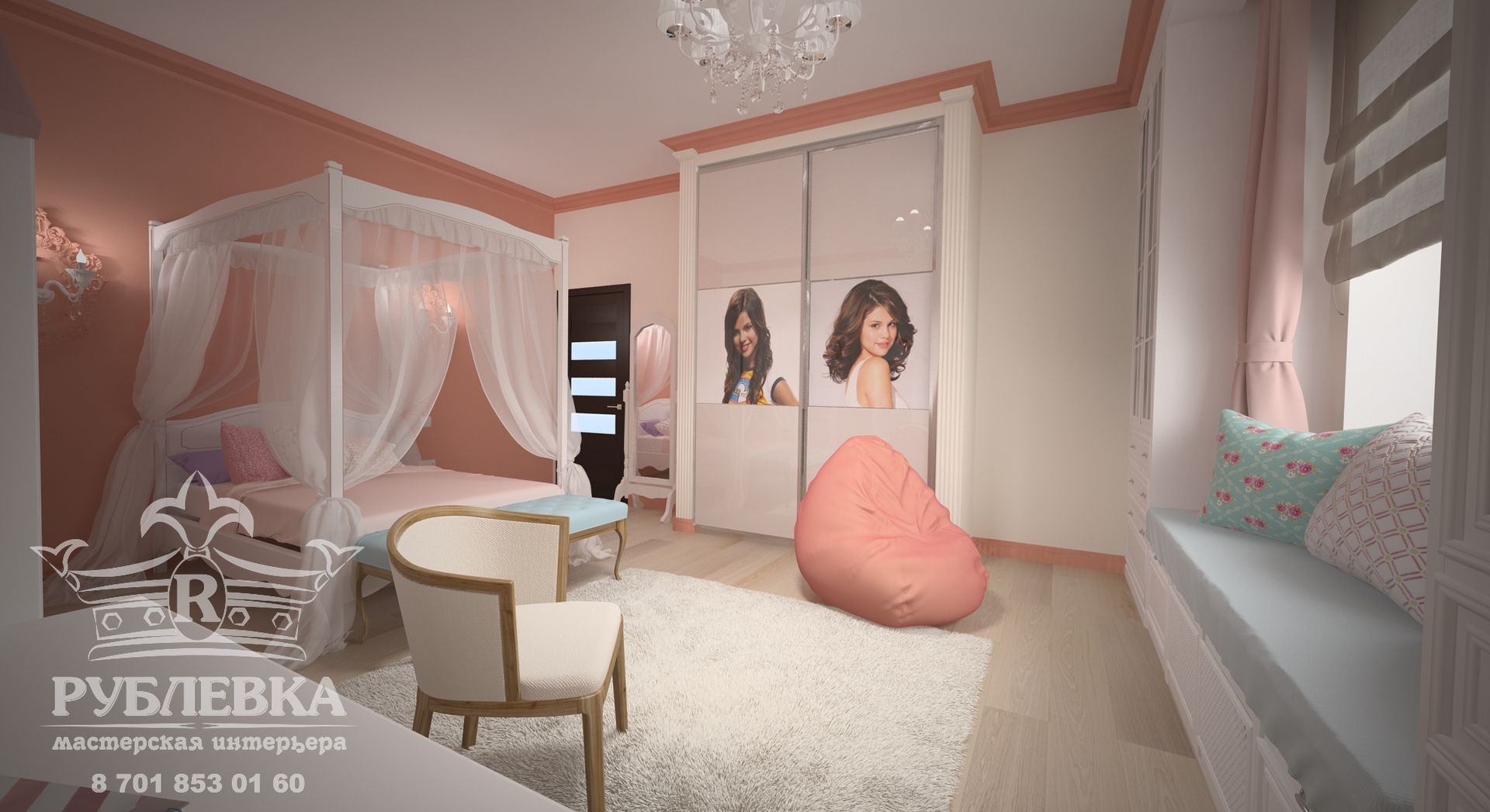 Спальня для девочки мастерская интерьера РУБЛЕВКА / workshop interior RUBLEVKA Детская комнатa в классическом стиле детская,спальня,комната,кровать с балдахином,встроенный шкаф