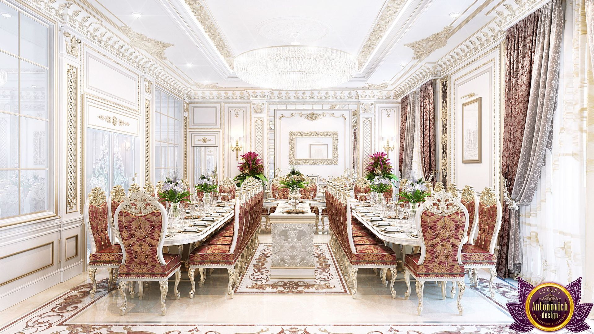 ​ Dining room interior of Katrina Antonovich, Luxury Antonovich Design Luxury Antonovich Design Comedores de estilo clásico