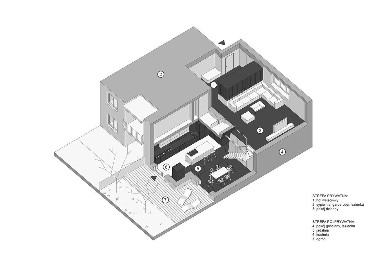 CZARNO BIAŁE, BAAR BAAR apartament,nowoczesne,projekty,czarny,biały,wnętrza,aksonometria