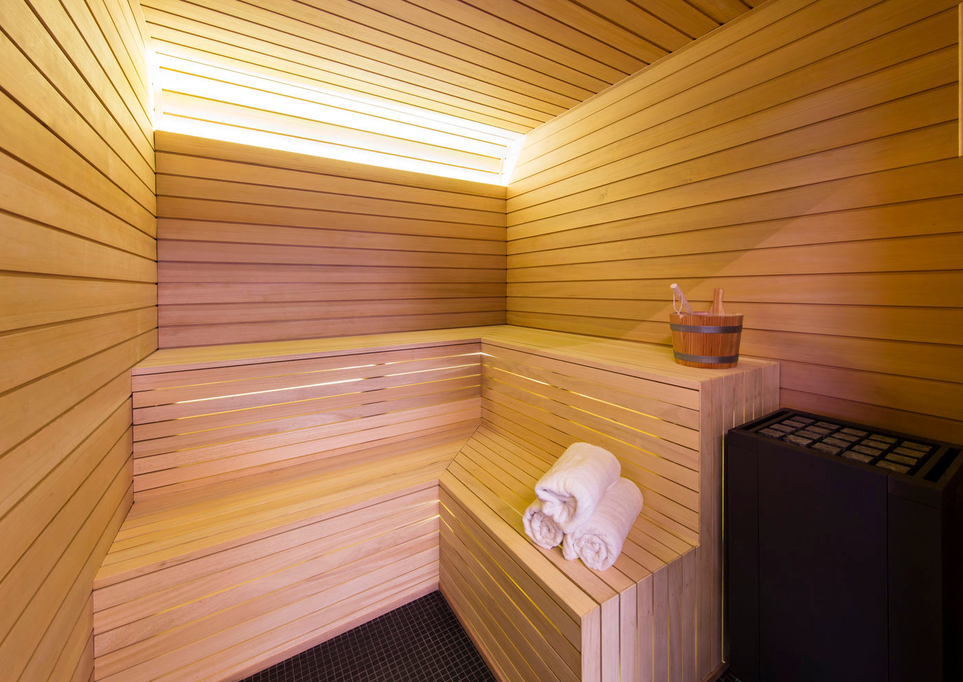 Sauna KSR Architects Spa moderna Legno Effetto legno indoor sauna