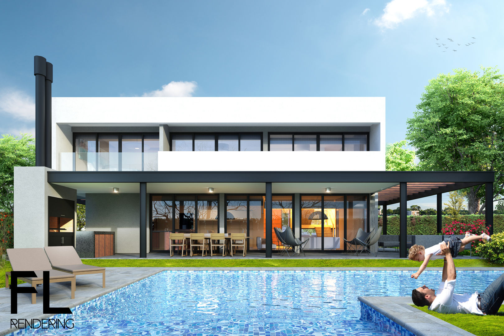 EXTERIORES, FL Rendering FL Rendering 미니멀리스트 주택