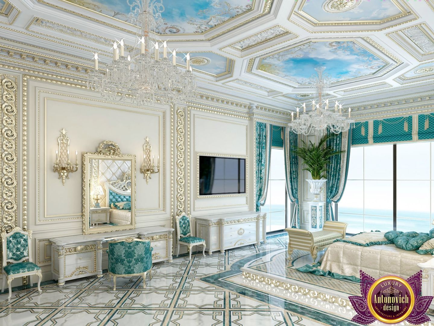 Palatial bedroom design of Katrina Antonovich, Luxury Antonovich Design Luxury Antonovich Design ห้องนอน