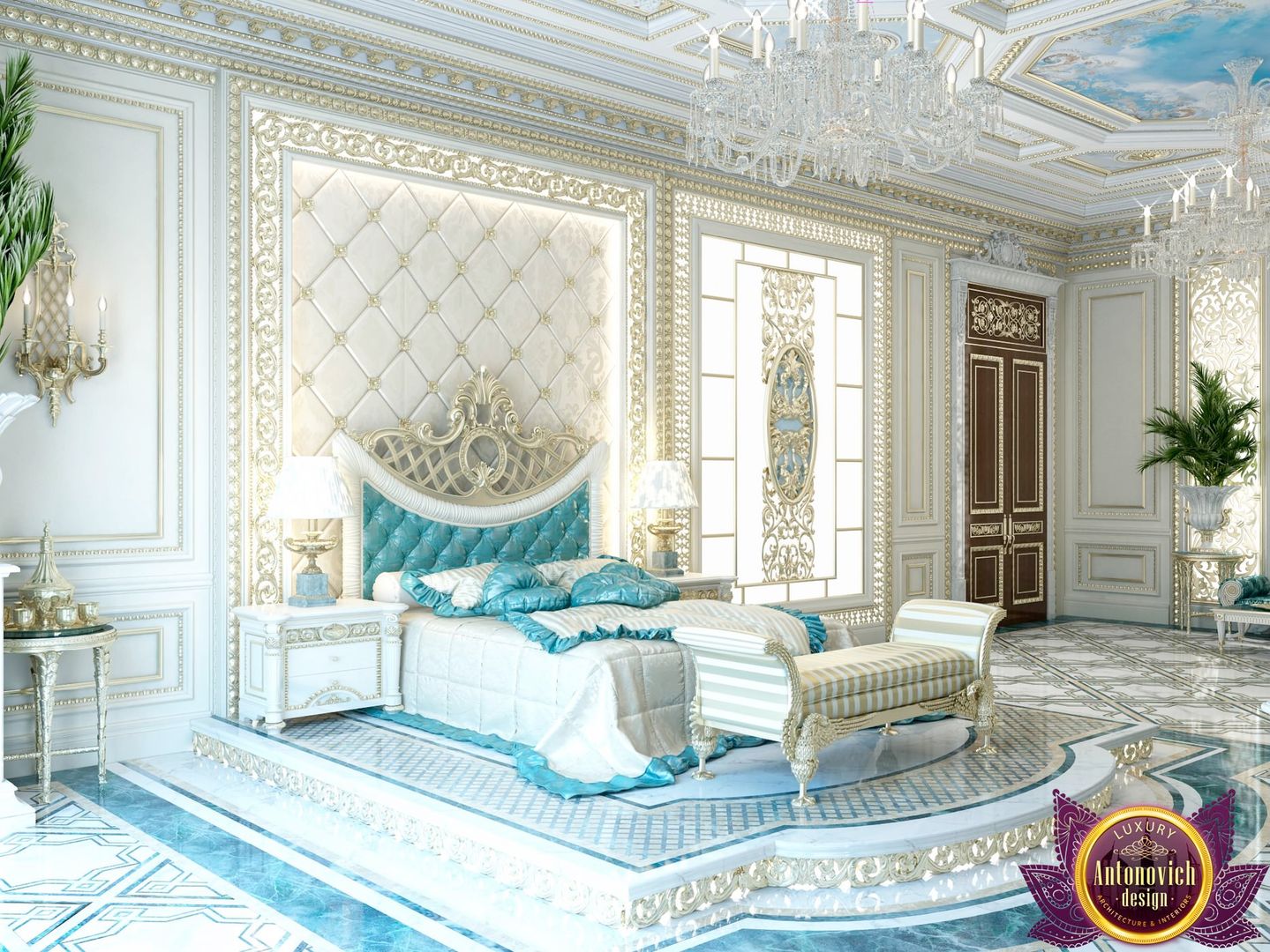 Palatial bedroom design of Katrina Antonovich, Luxury Antonovich Design Luxury Antonovich Design Dormitorios de estilo clásico
