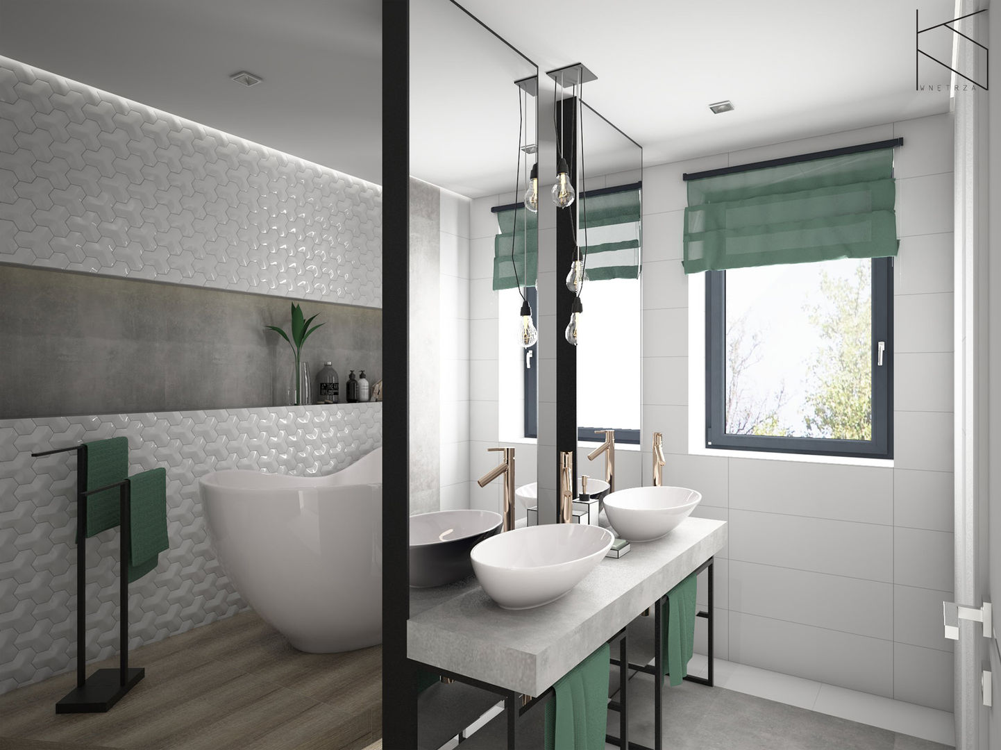 Koncepcyjny projekt łazienki, KN.wnętrza KN.wnętrza Casas de banho modernas Betão