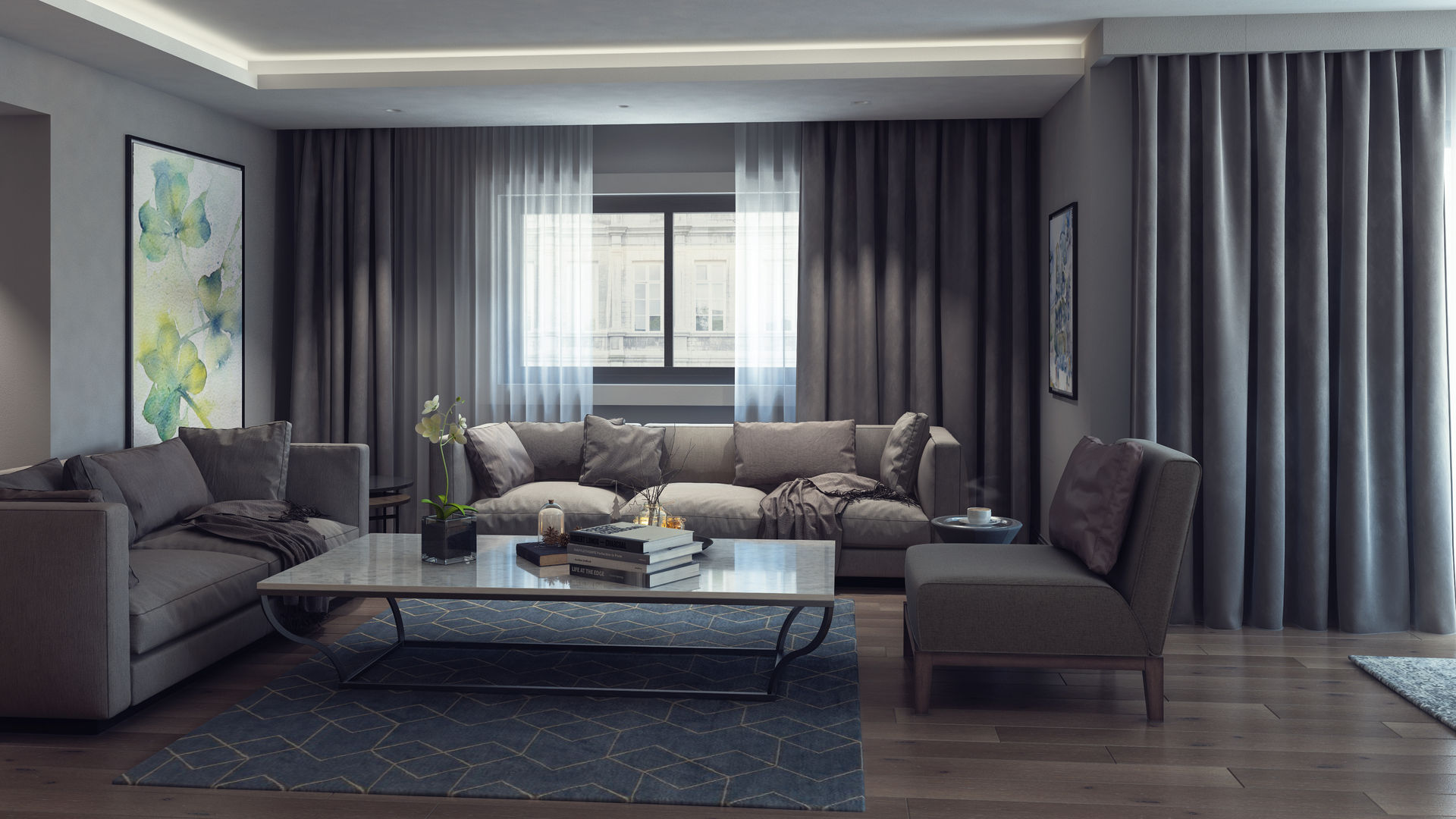 Lounge, De I Studio - 3D Mimari Görselleştirme ve Animasyon Hizmetleri De I Studio - 3D Mimari Görselleştirme ve Animasyon Hizmetleri Modern living room