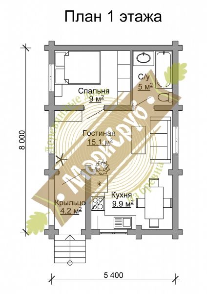 Компактный одноэтажный коттедж из бревна "Отдых", Марисруб Марисруб Classic style houses Engineered Wood Transparent