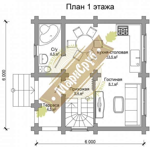 Компактный садовый домик из бревна с мансардой "Сказка", Марисруб Марисруб منازل الخشب هندسيا Transparent