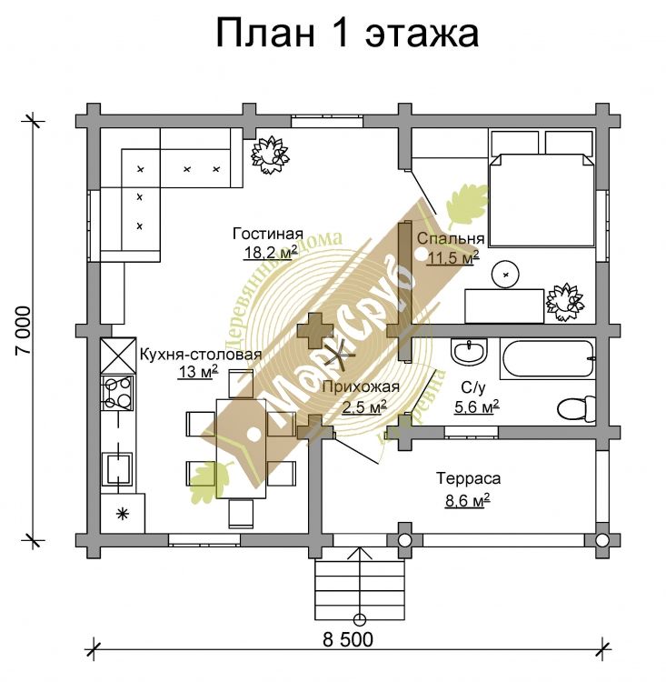 Одноэтажный дачный дом с террасой "Апрель", Марисруб Марисруб Casas clásicas Derivados de madera Transparente