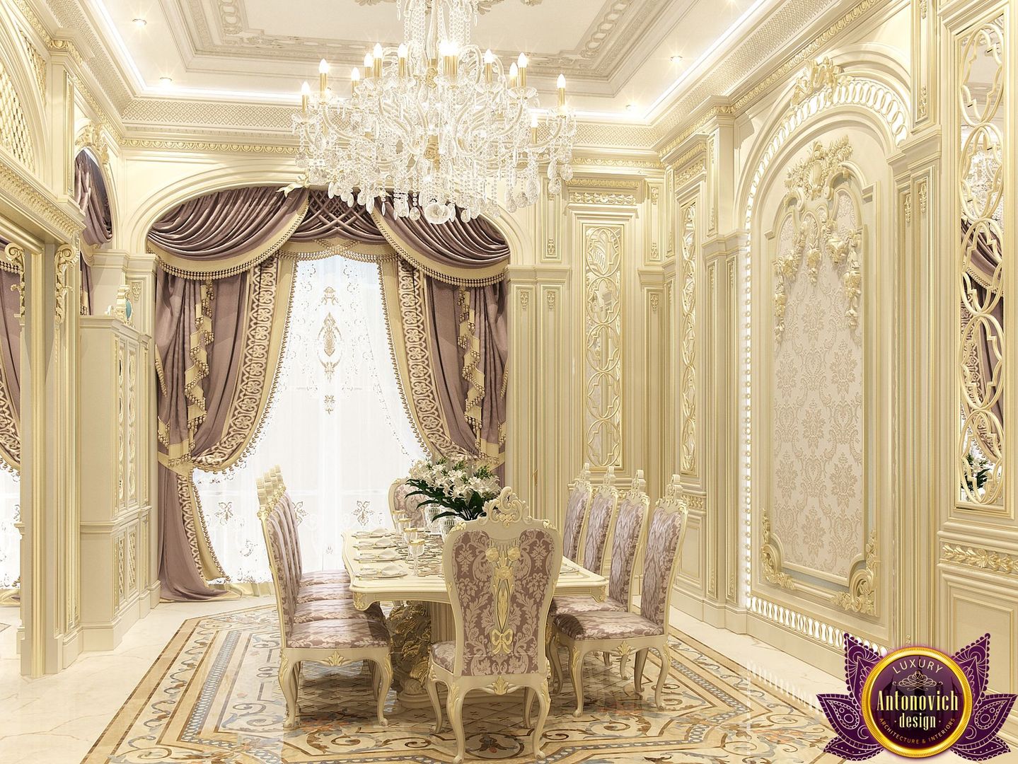 Dining room Interior design of Katrina Antonovich, Luxury Antonovich Design Luxury Antonovich Design Klasik Yemek Odası