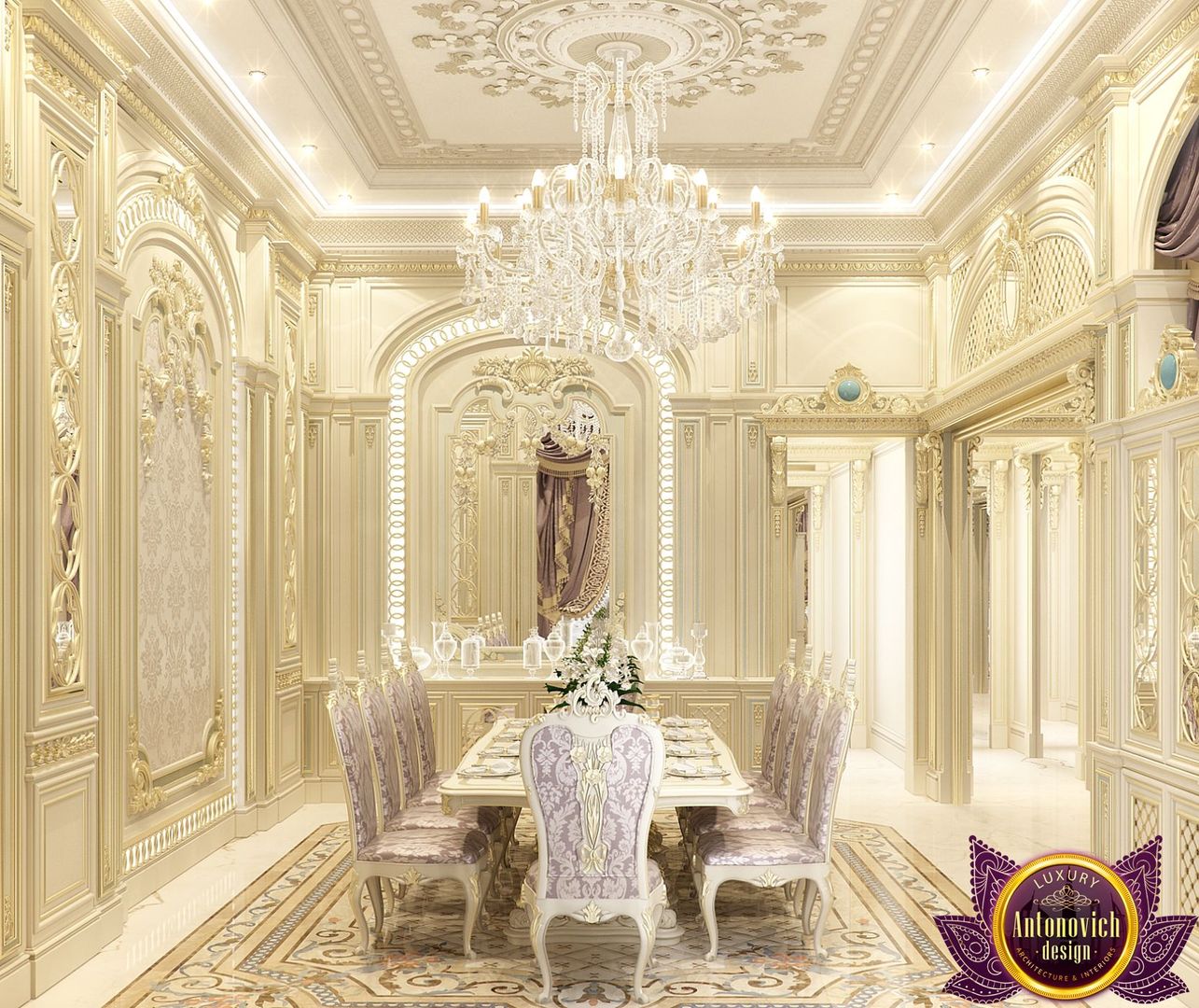 Dining room Interior design of Katrina Antonovich, Luxury Antonovich Design Luxury Antonovich Design غرفة السفرة