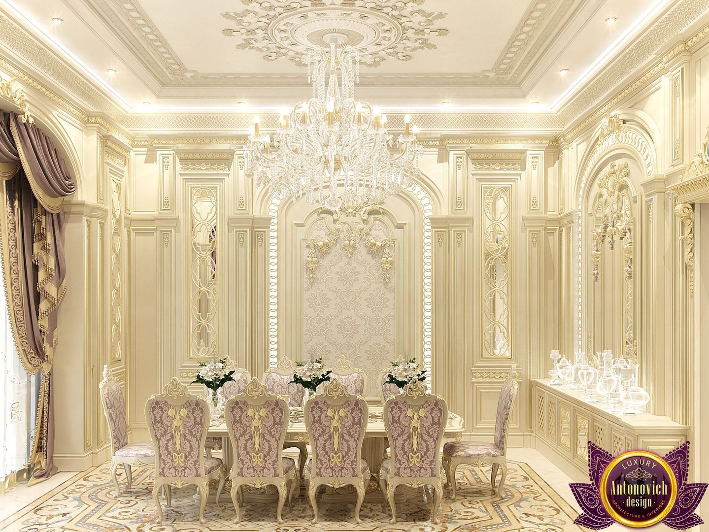 Dining room Interior design of Katrina Antonovich, Luxury Antonovich Design Luxury Antonovich Design クラシックデザインの ダイニング