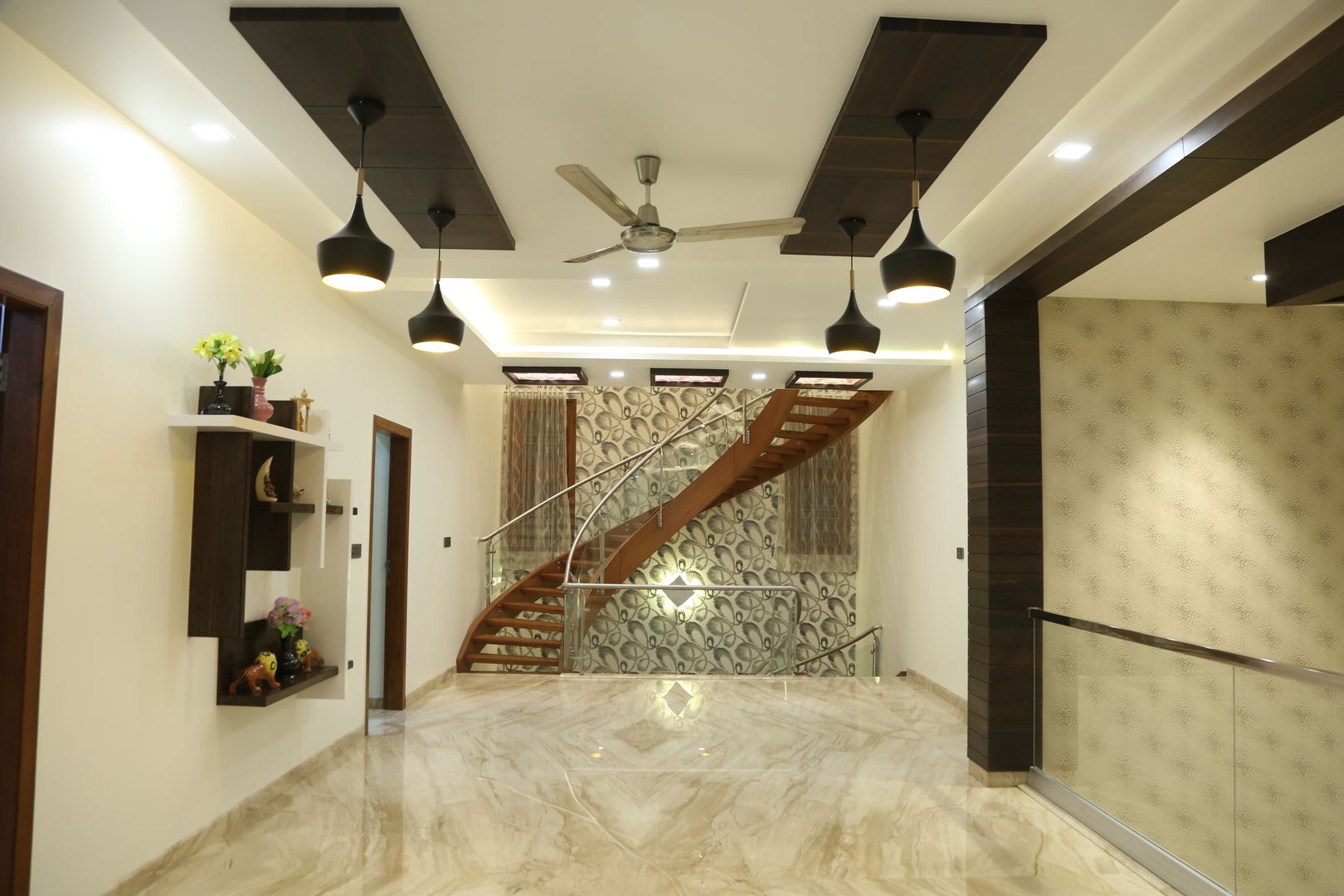 first floor family lounge view homify Modern corridor, hallway & stairs