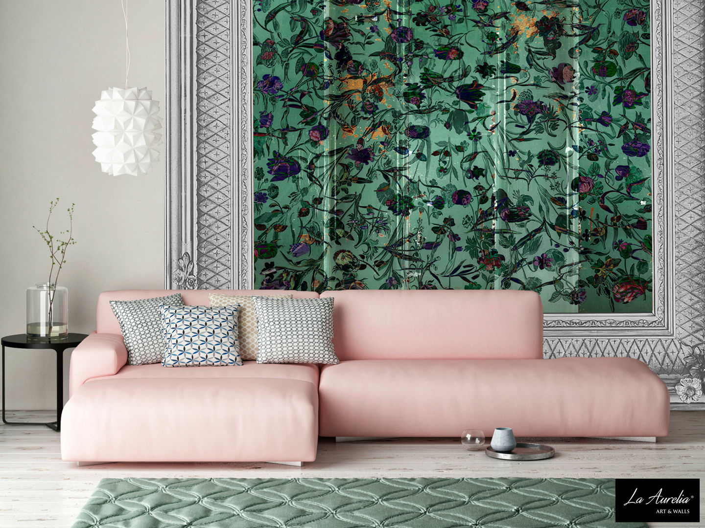 Summer Joy -Variation Framed- Wallpaper La Aurelia Tường & sàn phong cách hiện đại wallpaper,wallcovering,wallcoverings,wallart,art,frame,framed,flowers,floral,design,la aurelia,silver,Wallpaper