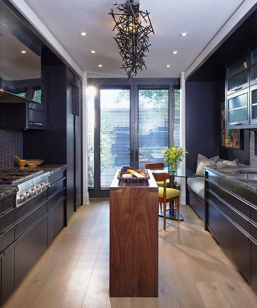 Kitchen Douglas Design Studio Kitchen black,black kitchen,kitchen,narrow,narrow kitchen,island,narrow island,contemporary,modern