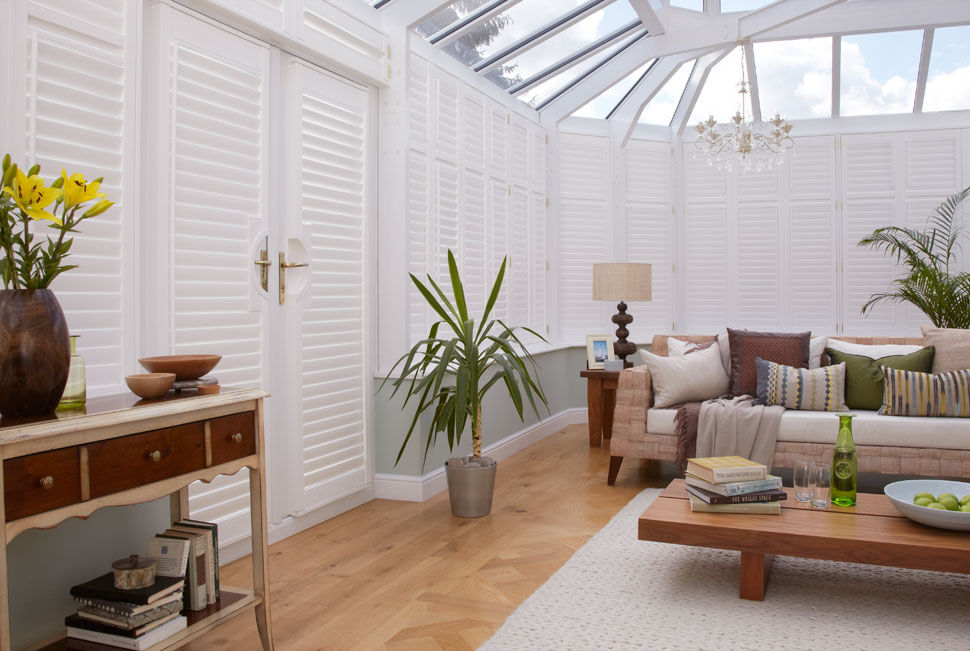 Conservatory Shutters homify Moderne serres shutters,conservatory shutter,conservatory,PVCu,vinyl,vinyl shutters,white shutters,uk