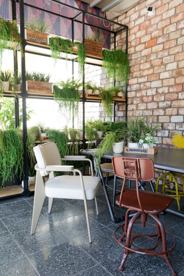 Caddeüstü , Esatfişek Interiors Esatfişek Interiors 地中海デザインの テラス 木材・プラスチック複合ボード 植物＆花