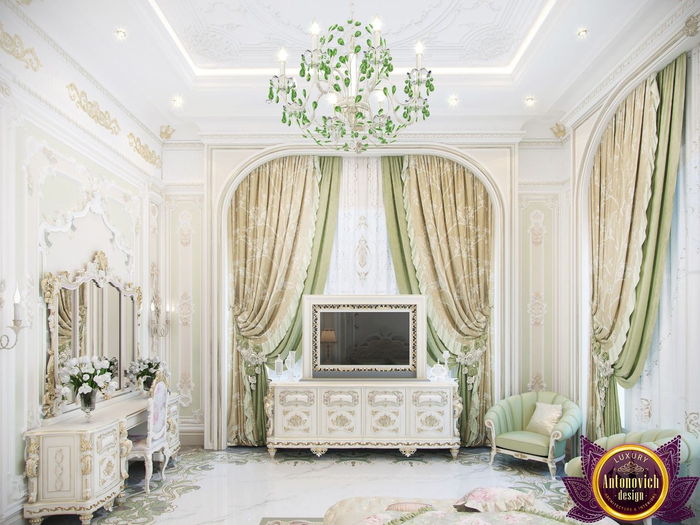 ​ Bedroom interior in classic style by Katrina Antonovich, Luxury Antonovich Design Luxury Antonovich Design Phòng ngủ phong cách kinh điển