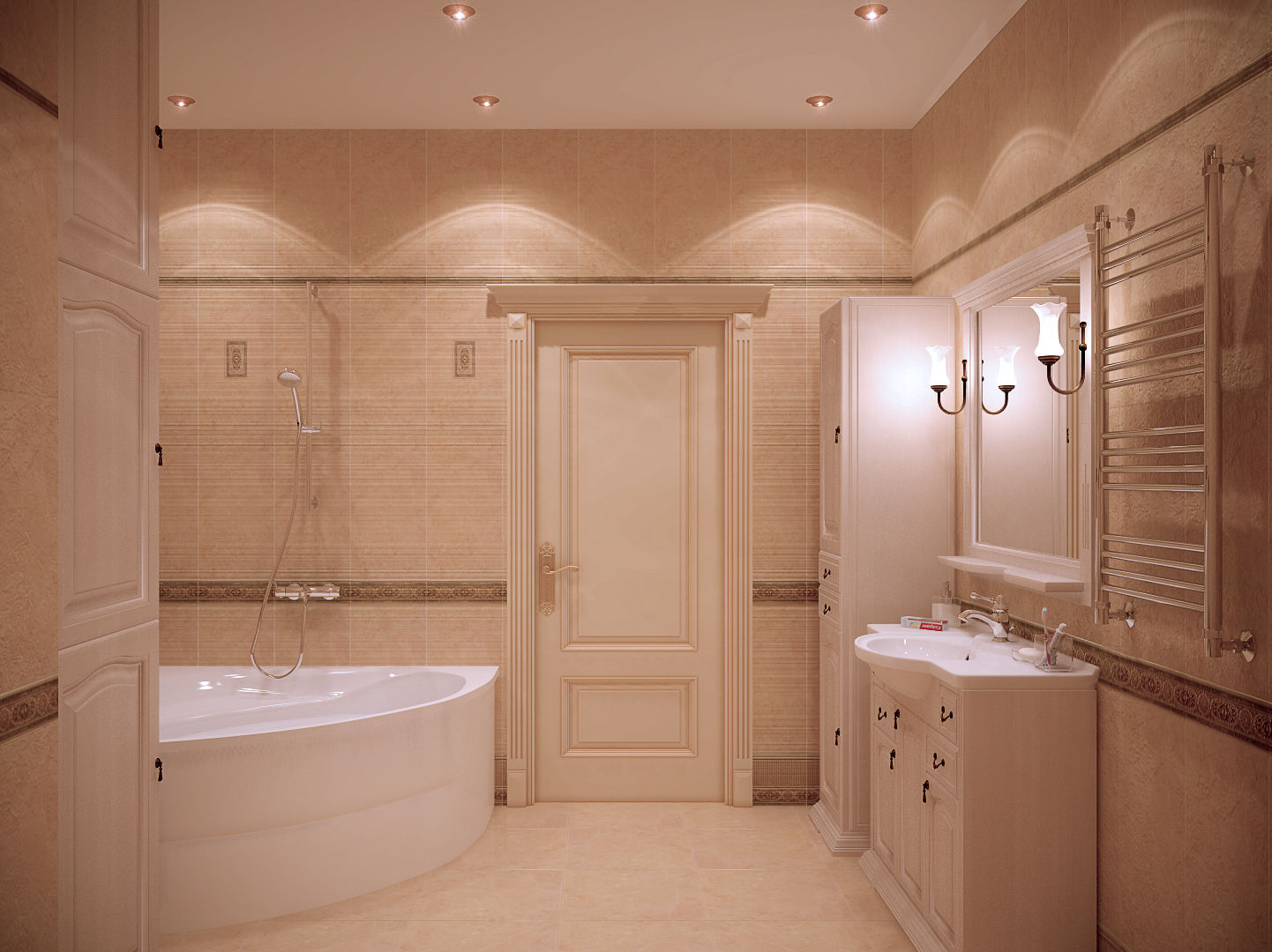 Дизайн санузла в классическом стиле в квартире в ЖК "Ливанский дом", г.Краснодар, Студия интерьерного дизайна happy.design Студия интерьерного дизайна happy.design Bathroom