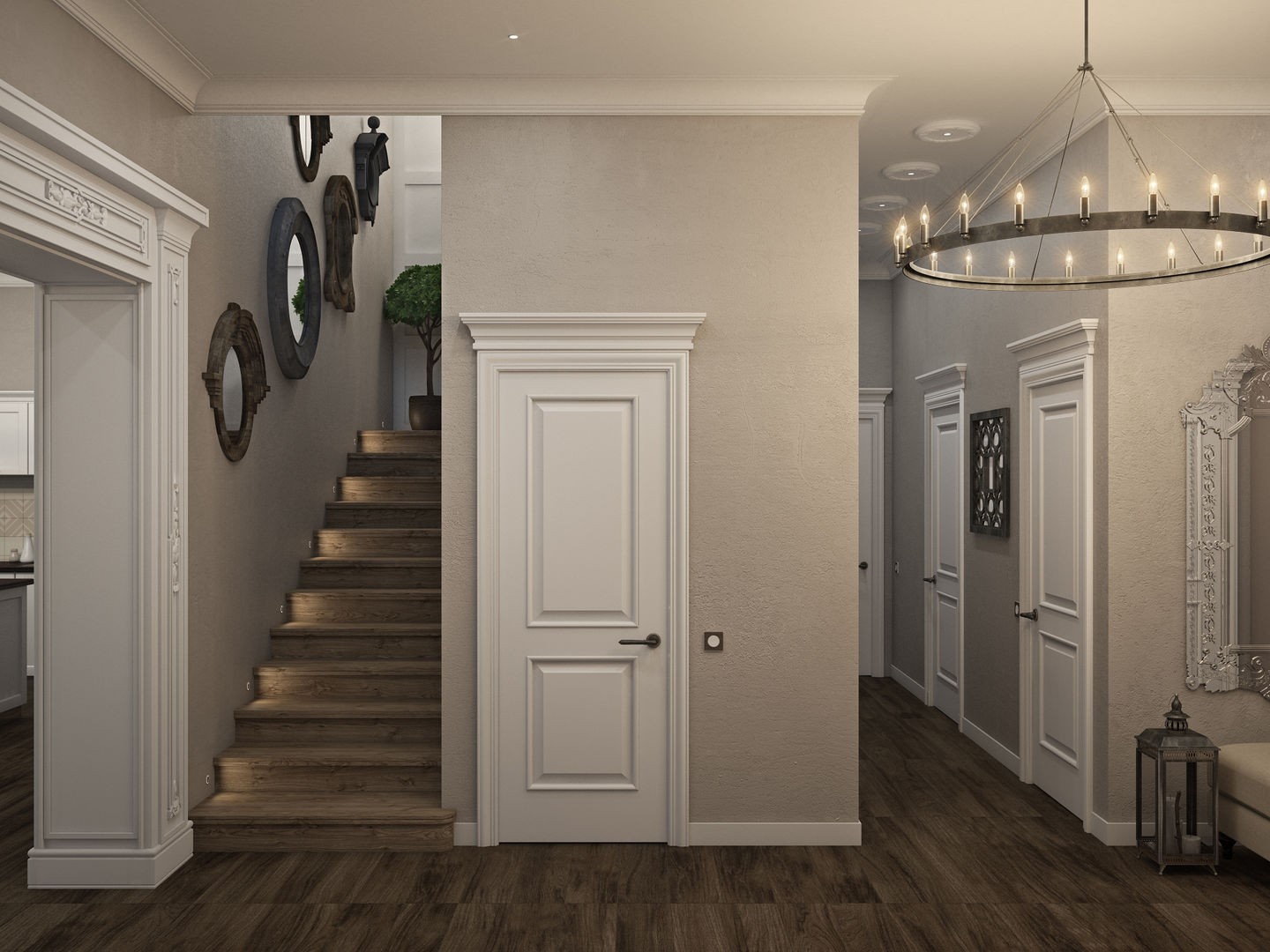 "Американское кантри" 450 мкв, Wide Design Group Wide Design Group Classic style corridor, hallway and stairs