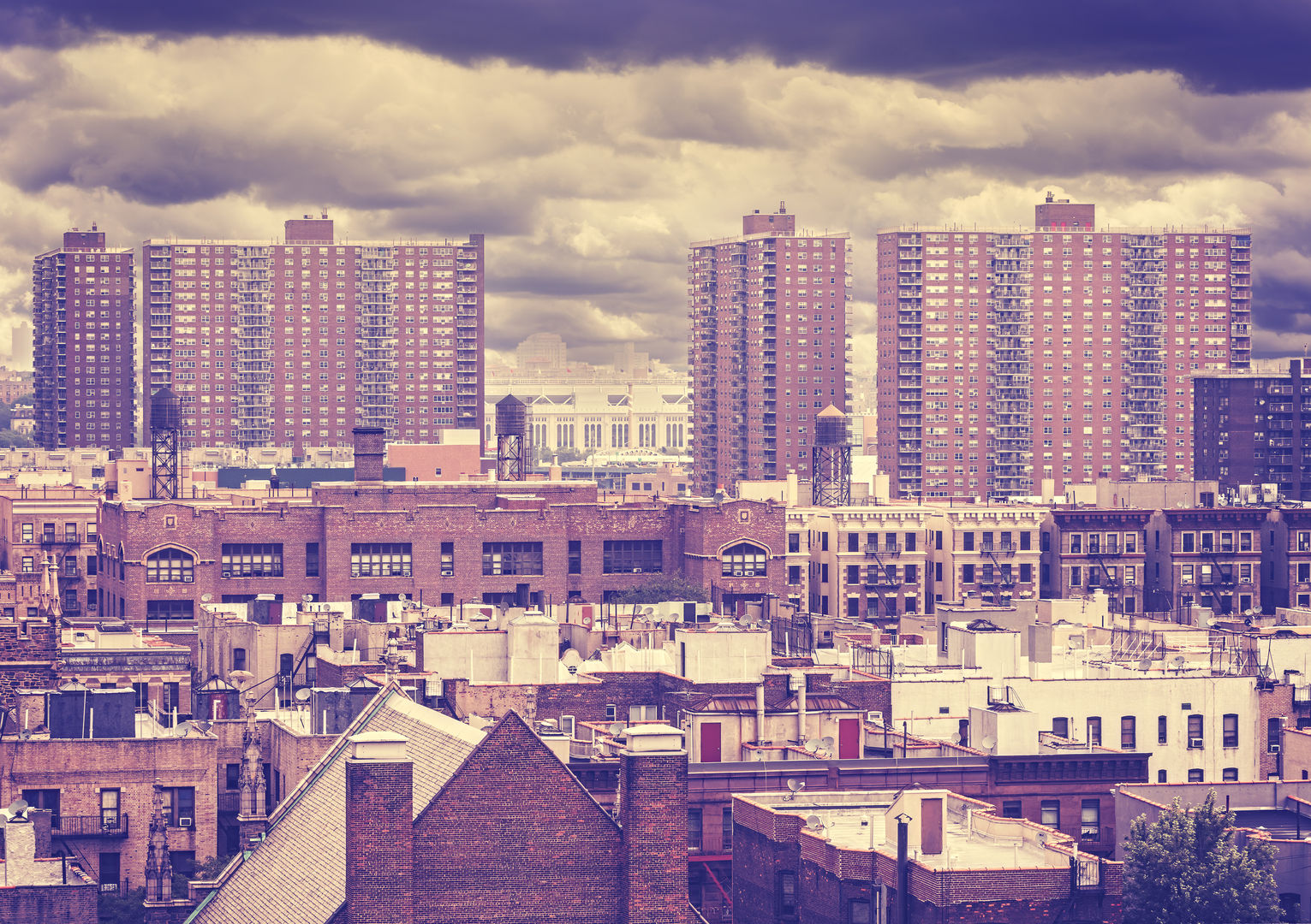 Vintage toned photo of New York residential buildings in rainy day, Harlem, USA. homify