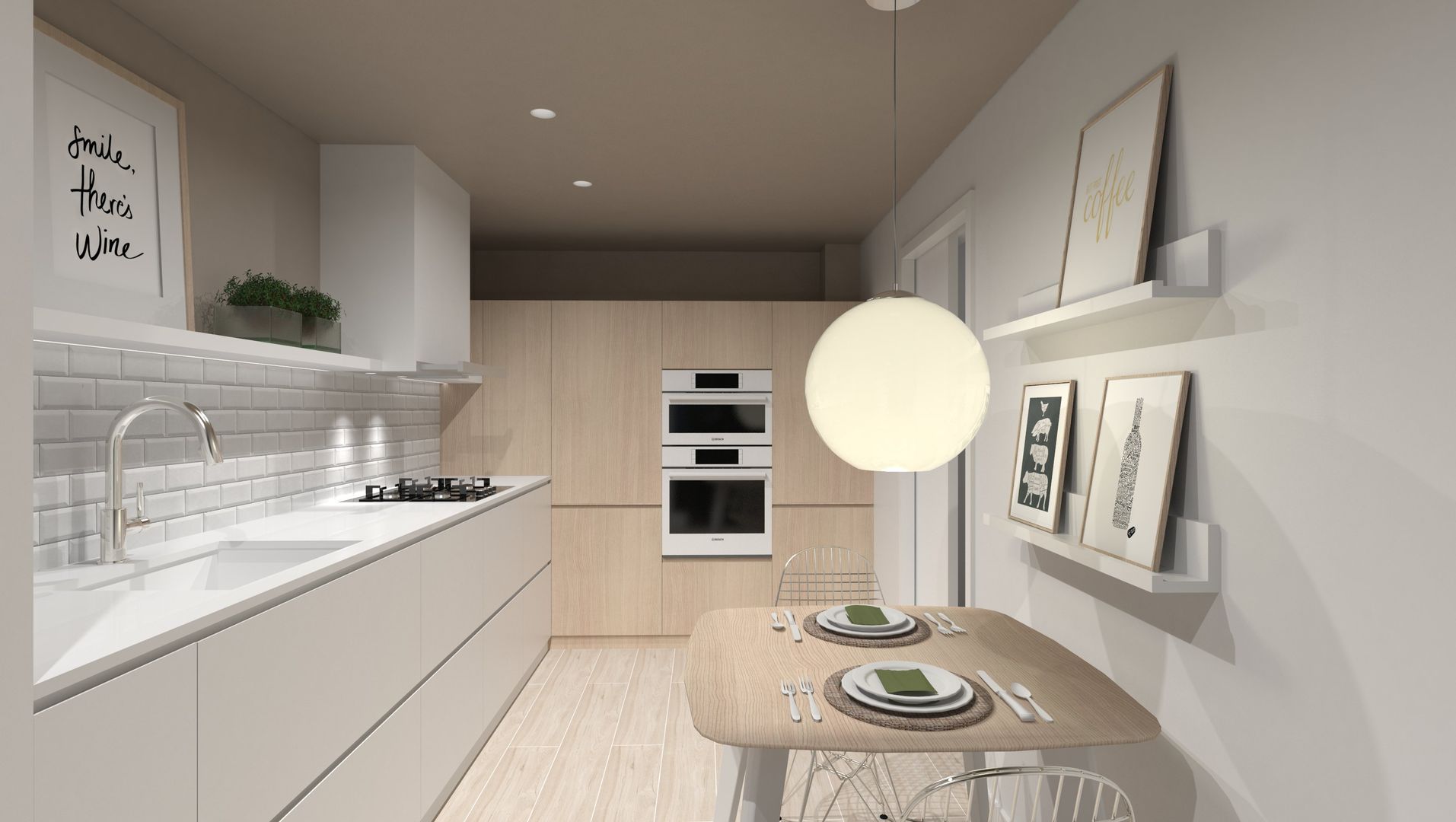 CJ / Kitchen, Coronado Estudio Coronado Estudio Cocinas de estilo escandinavo Madera Acabado en madera Cocina,Render,Blanco,Madera