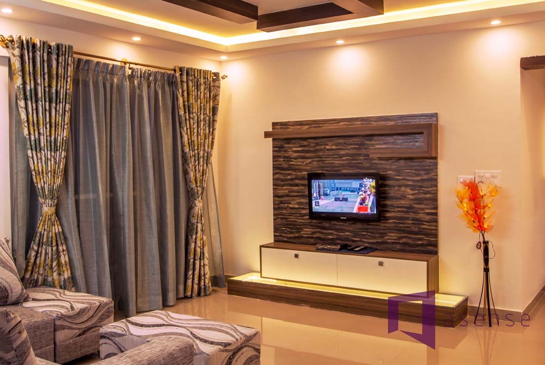 AMIT & SURVI'S INTERIOR IN MERA HOMES APARTMENT, KADUGUDI, Asense Asense Modern living room Wood Wood effect Sofas & armchairs