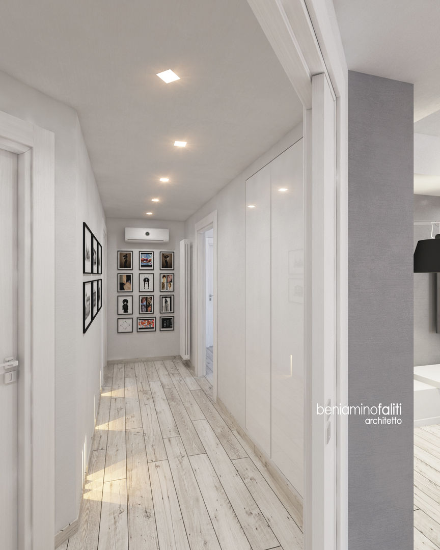 Ristrutturazione appartamento con linee moderne , Beniamino Faliti Architetto Beniamino Faliti Architetto Modern corridor, hallway & stairs
